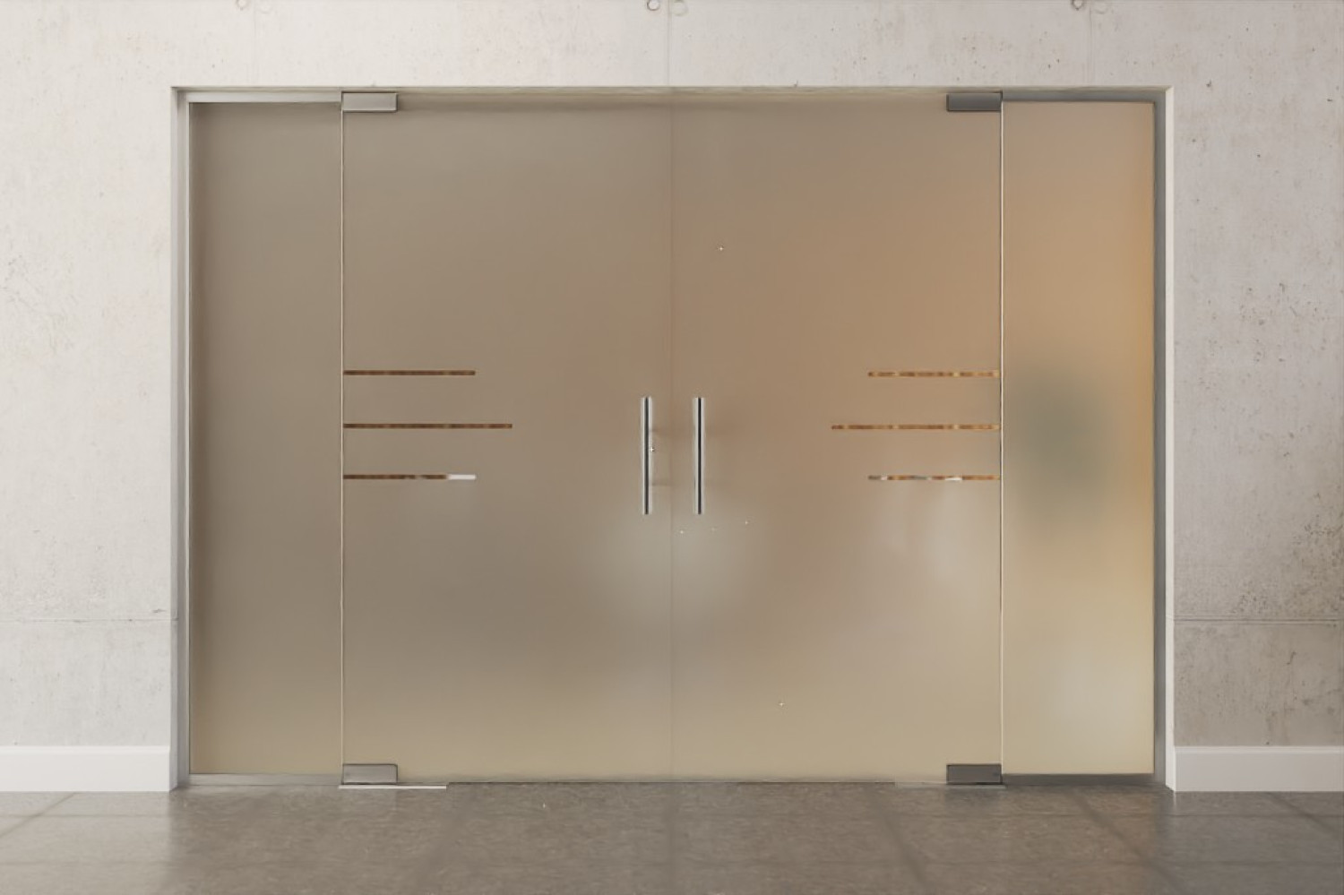 Frontbild von Bahia Motiv klar 2-flg. Glaspendeltür mit zwei festen Seitenteilen DORMA Mundus BTS Variante 6 - Erkelenz