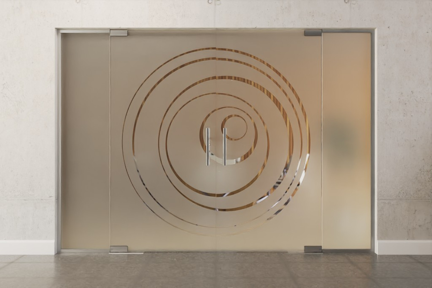 Frontbild von Lira Motiv klar 2-flg. Glaspendeltür mit zwei festen Seitenteilen DORMA Mundus BTS Variante 6 - Erkelenz