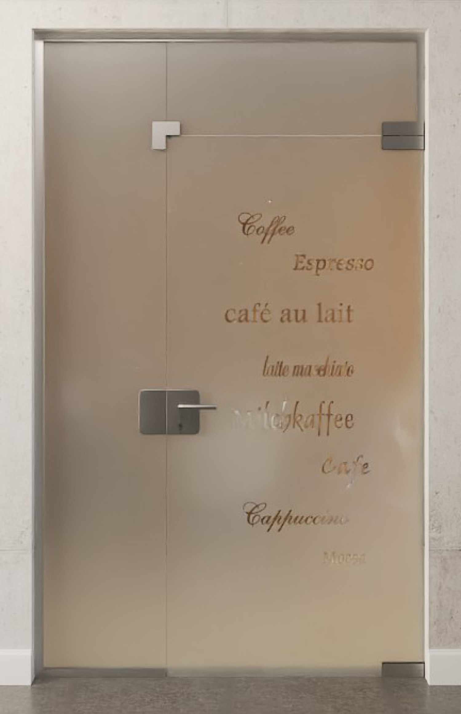 Bild von Cafe 2 Motiv klar Ganzglastür mit festem Seitenteil und Oberlicht DORMA Mundus Variante 6 - Erkelenz