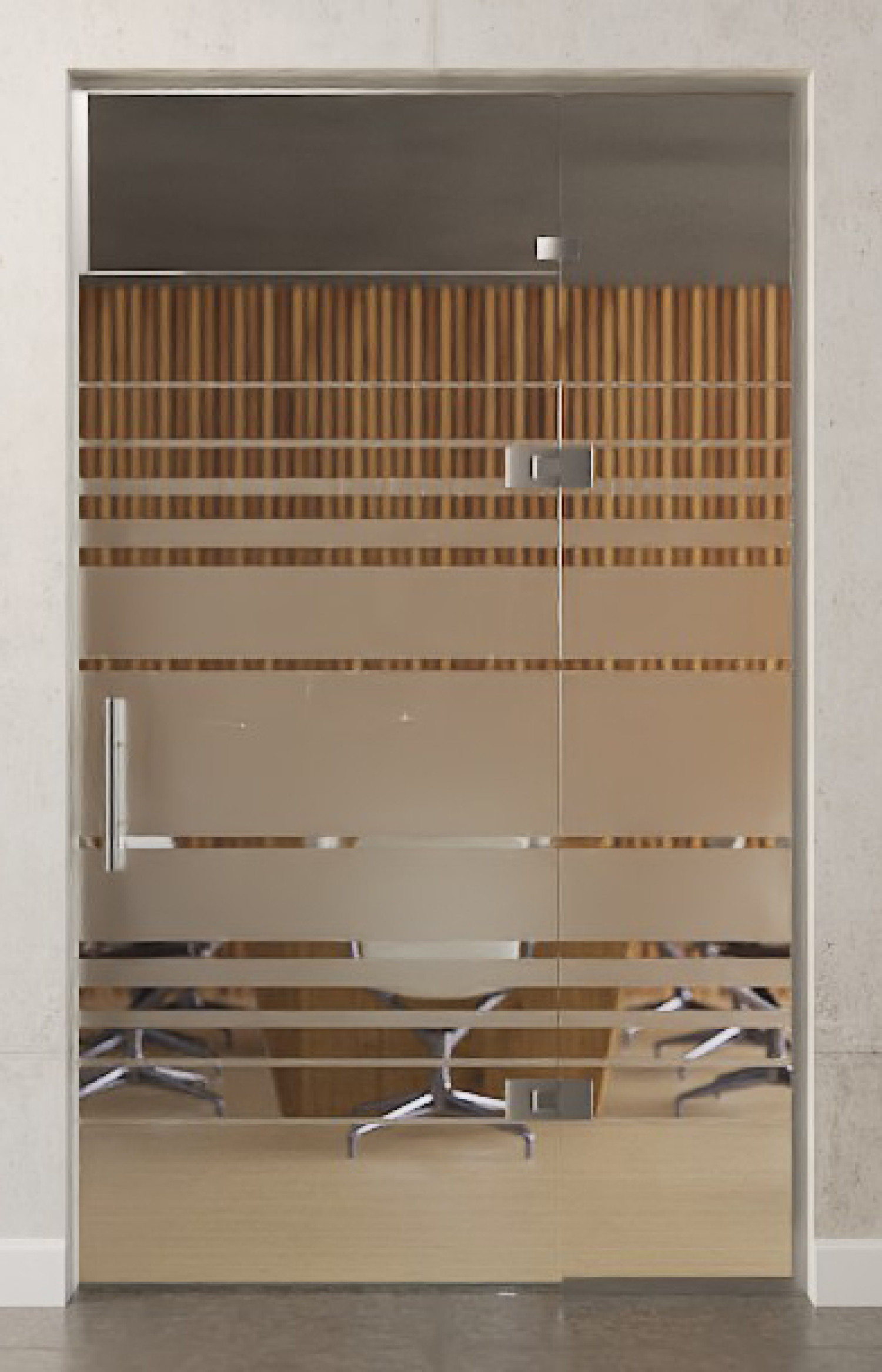 Bild von Selina Motiv matt Glaspendeltür mit festem Seitenteil und Oberlicht DORMA Tensor Glas an Glas Variante 4 - Erkelenz