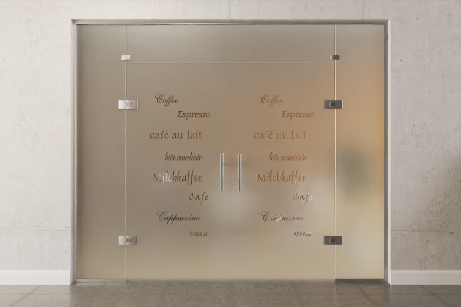 Bild von Cafe 2 Motiv klar 2-flg. Glaspendeltür mit zwei festen Seitenteilen und Oberlicht DORMA Tensor Variante 6 - Erkelenz