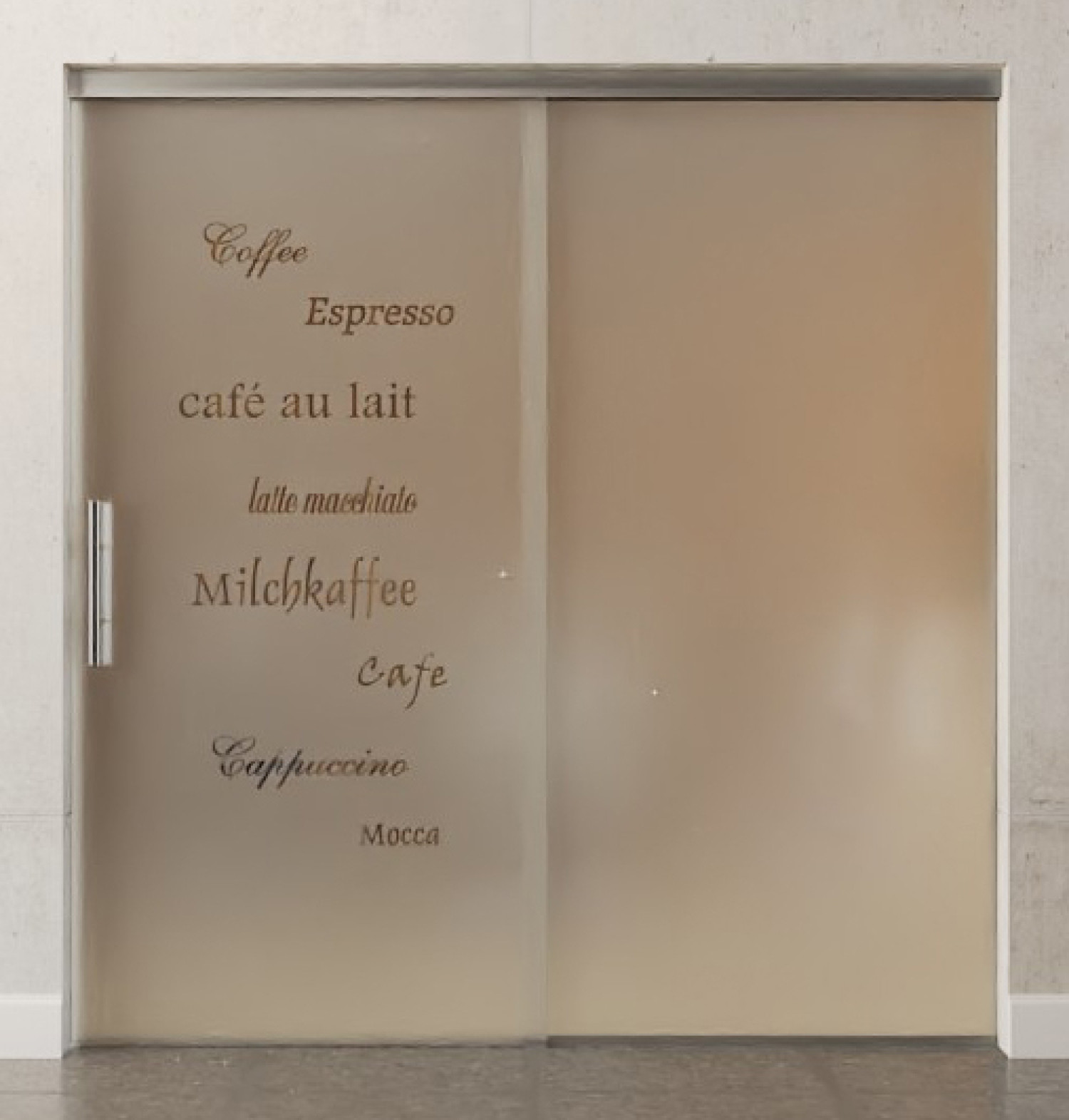 Frontansicht Büro von Cafe 2 Motiv klar Glasschiebetür mit festem Seitenteil Sigma Flexible Variante 1 - Erkelenz