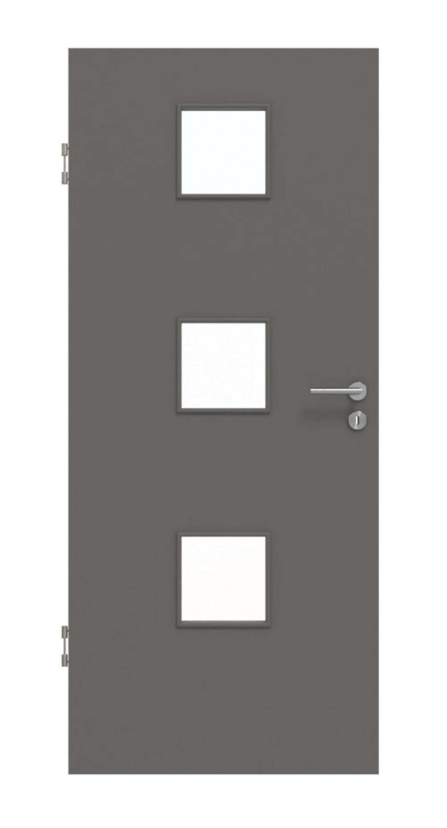 Frontansicht von Huga Innentür Hygge grau RAL 7037 Duradecor Basic mit Lichtausschnitt LA 10