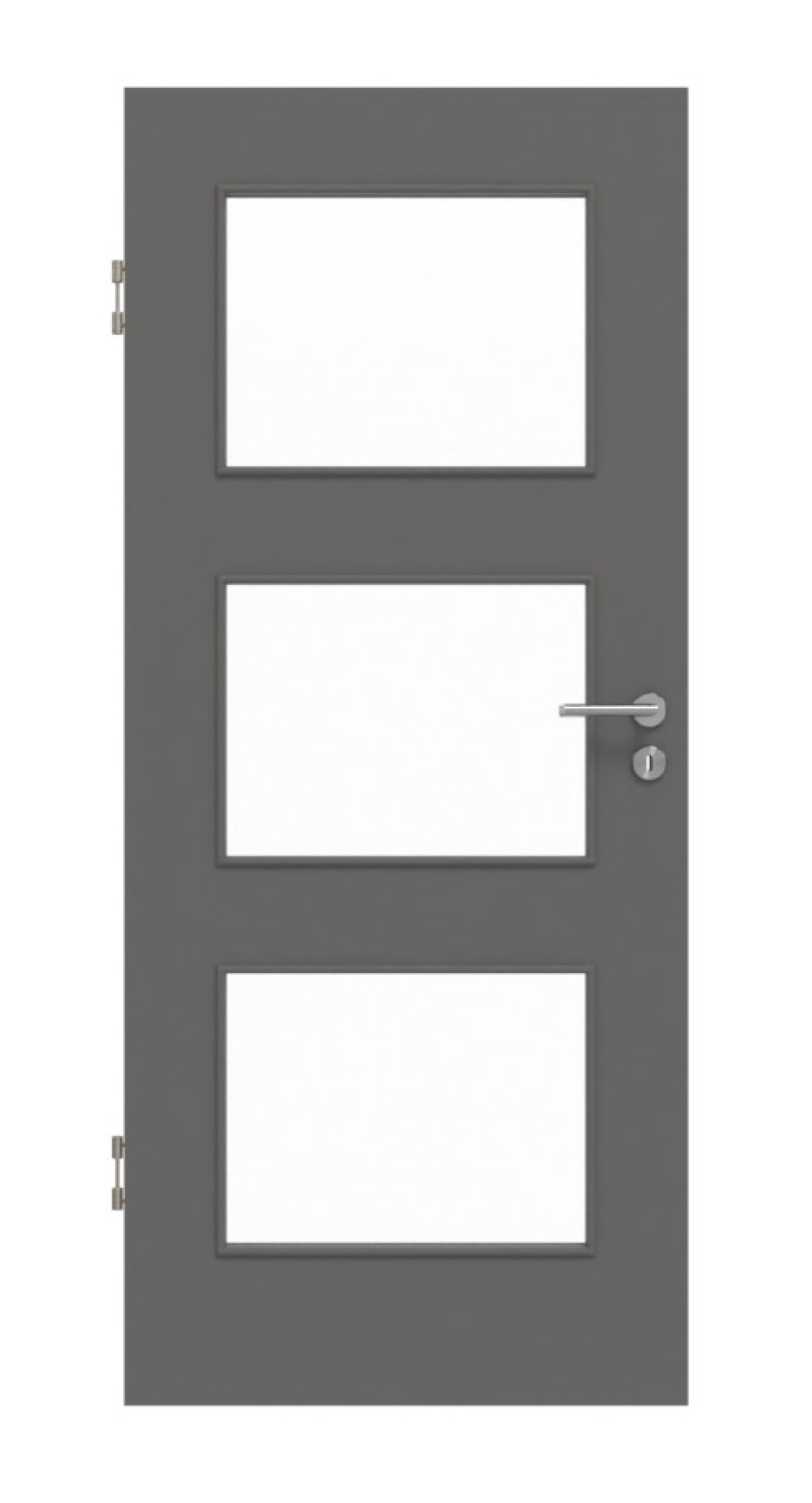 Frontansicht von Huga Innentür Hygge grau RAL 7037 Duradecor Basic mit Lichtausschnitt LA 11