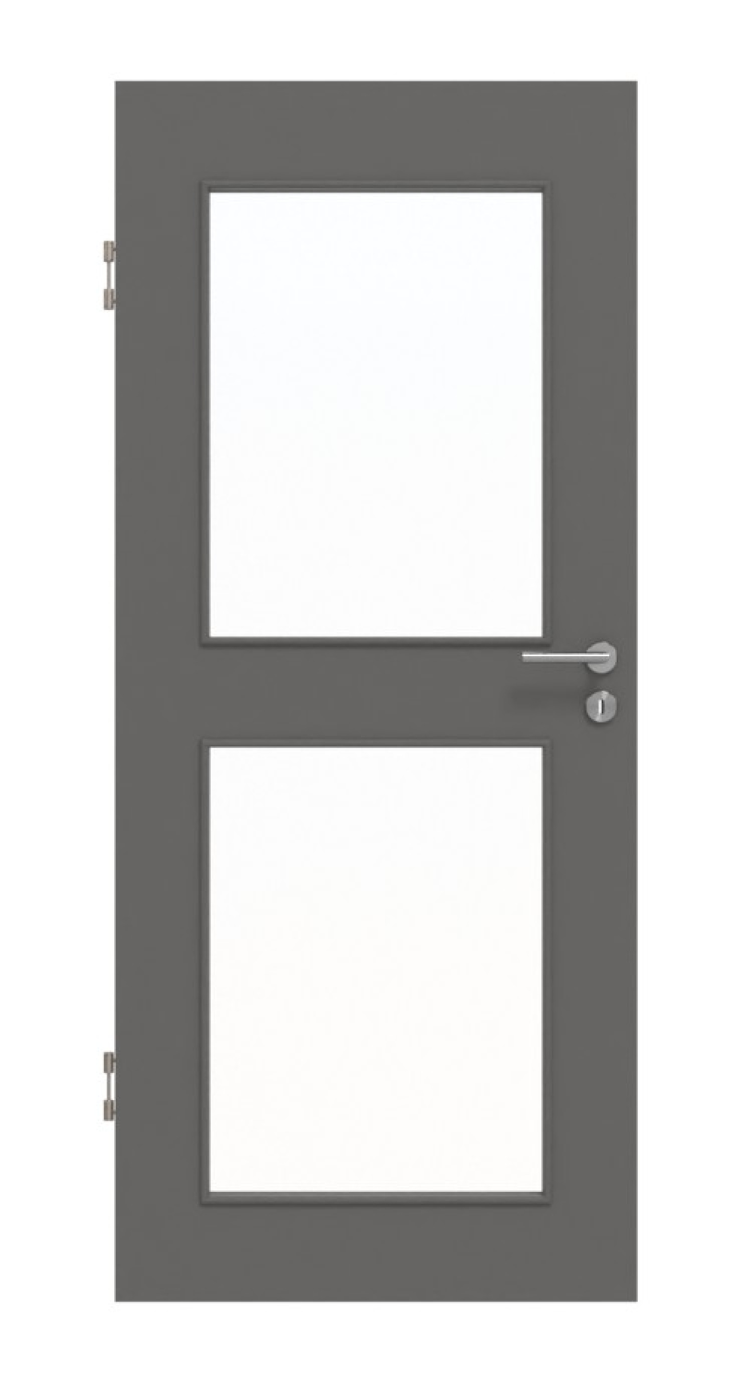 Frontansicht von Huga Innentür Hygge grau RAL 7037 Duradecor Basic mit Lichtausschnitt LA 12