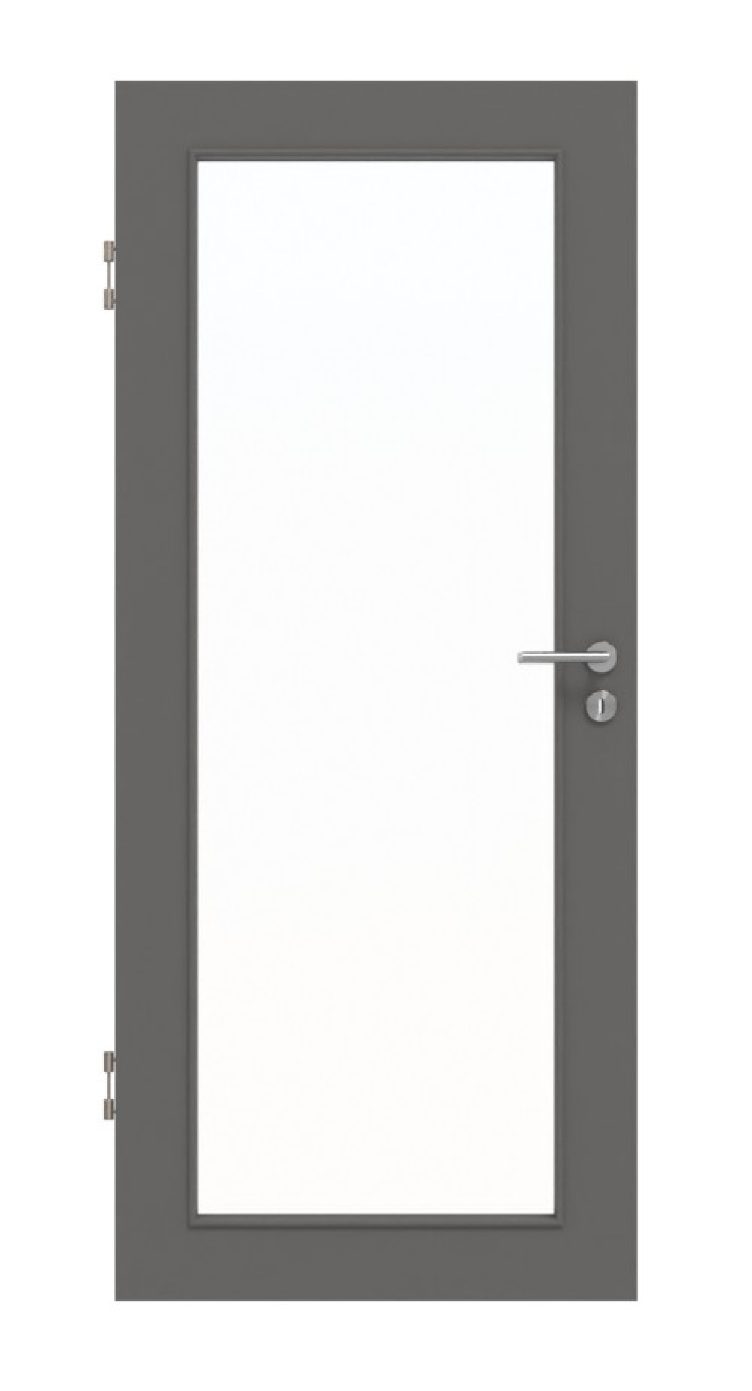 Frontansicht von Huga Innentür Hygge grau RAL 7037 Duradecor Basic mit Lichtausschnitt LA 27