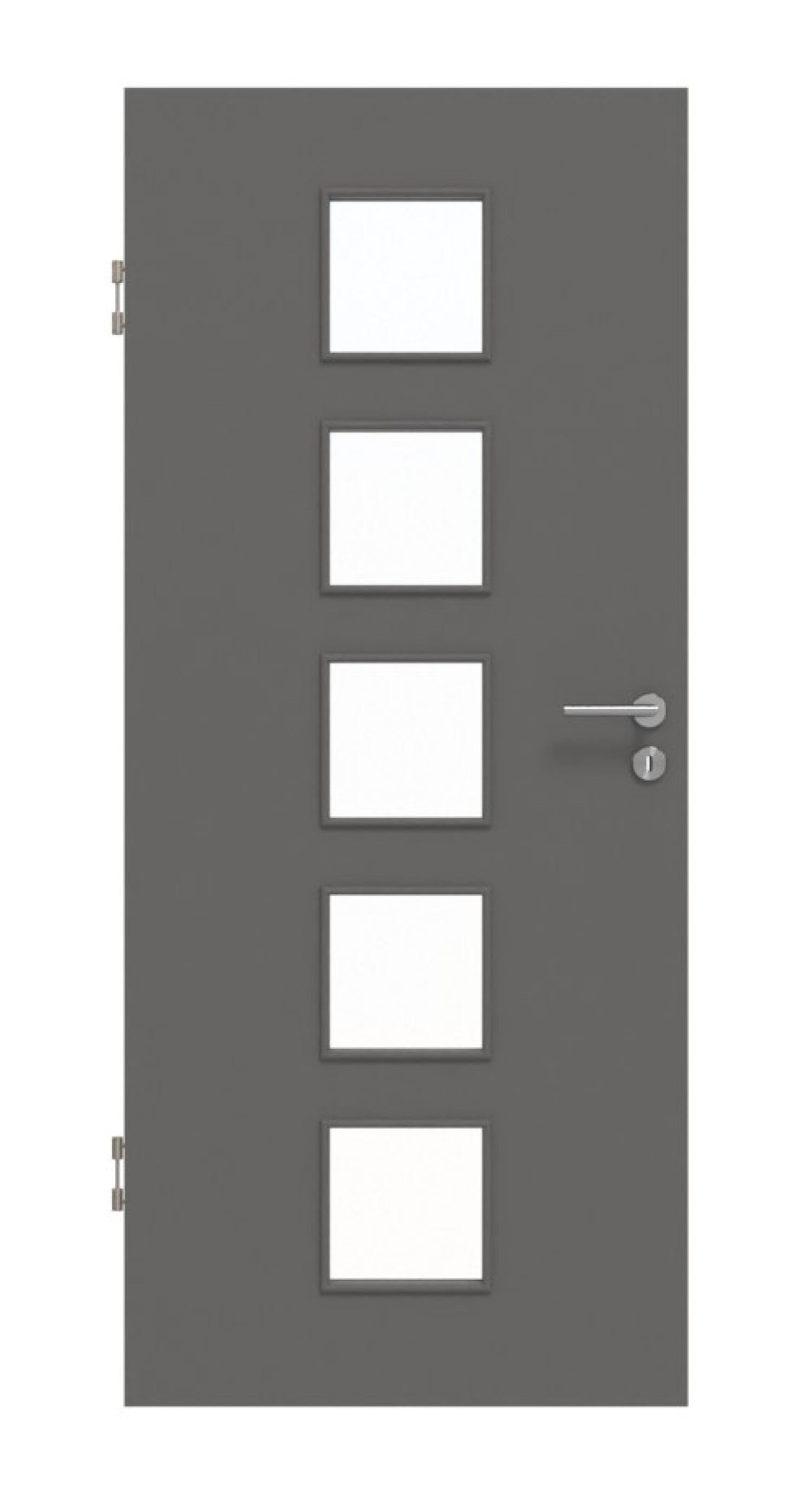 Frontansicht von Huga Innentür Hygge grau RAL 7037 Duradecor Basic mit Lichtausschnitt LA 5