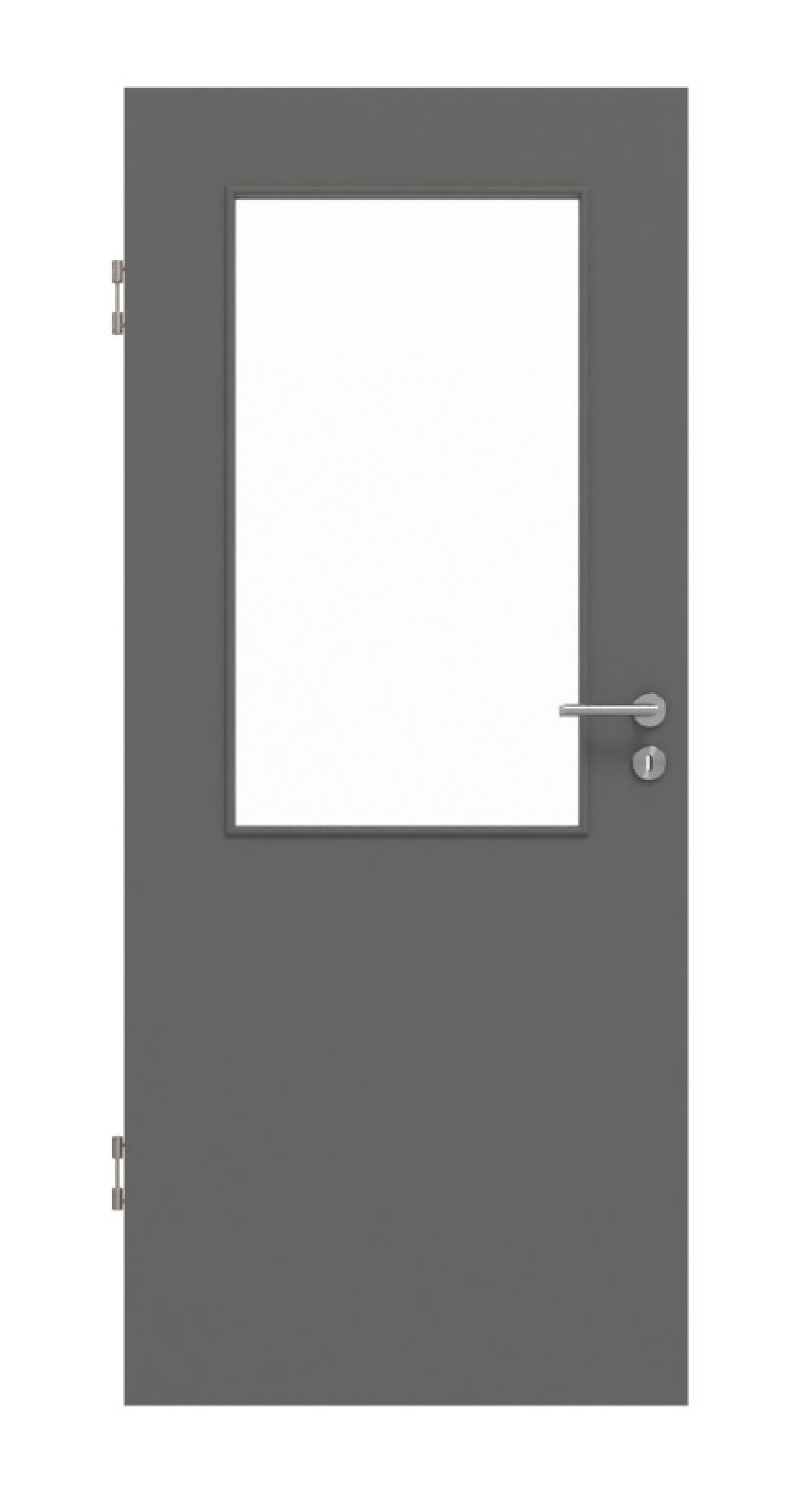 Frontansicht von Huga Innentür Hygge grau RAL 7037 Duradecor Basic mit Lichtausschnitt LA 7