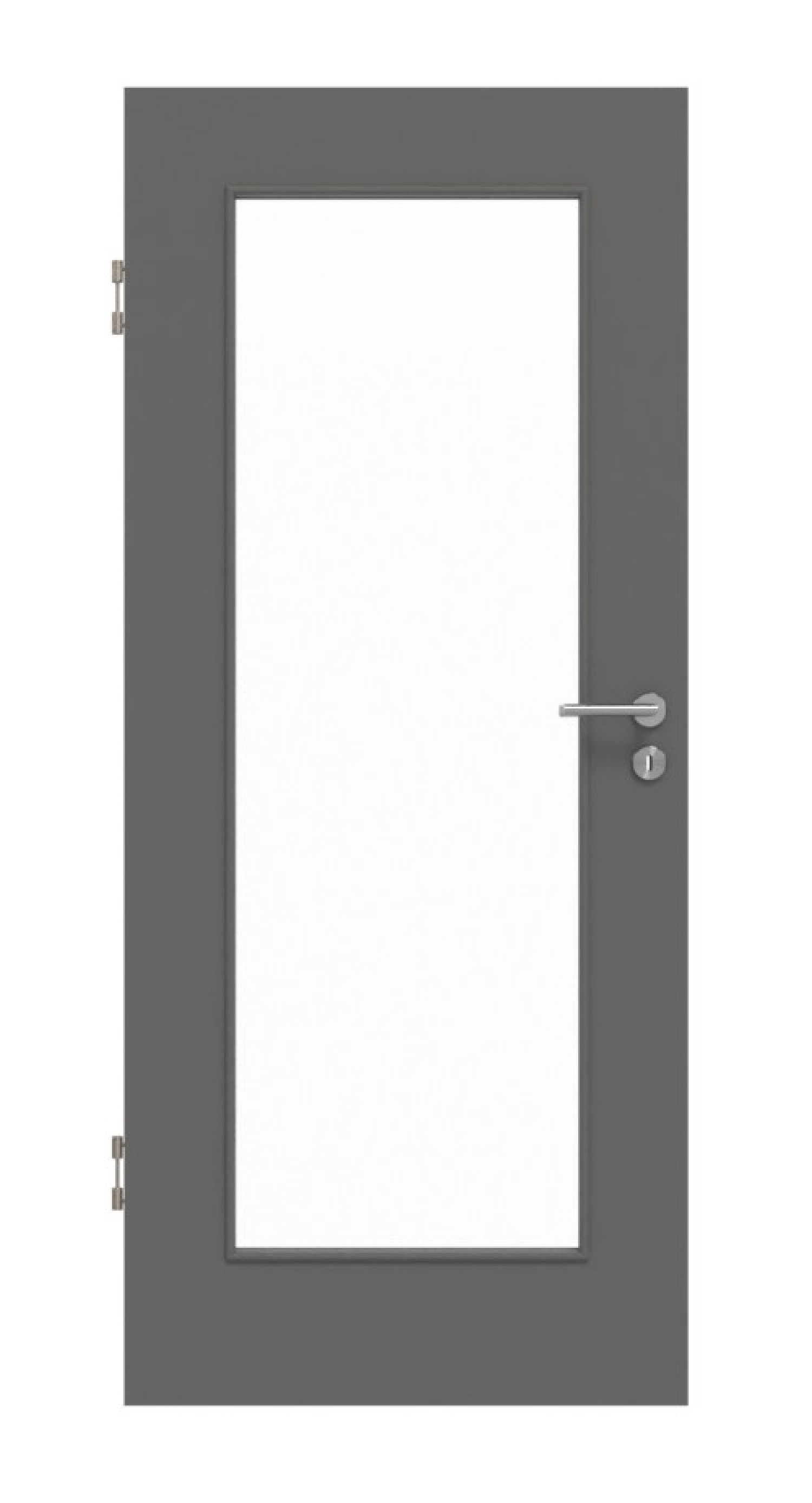 Frontansicht von Huga Innentür Hygge grau RAL 7037 Duradecor Basic mit Lichtausschnitt LA 8