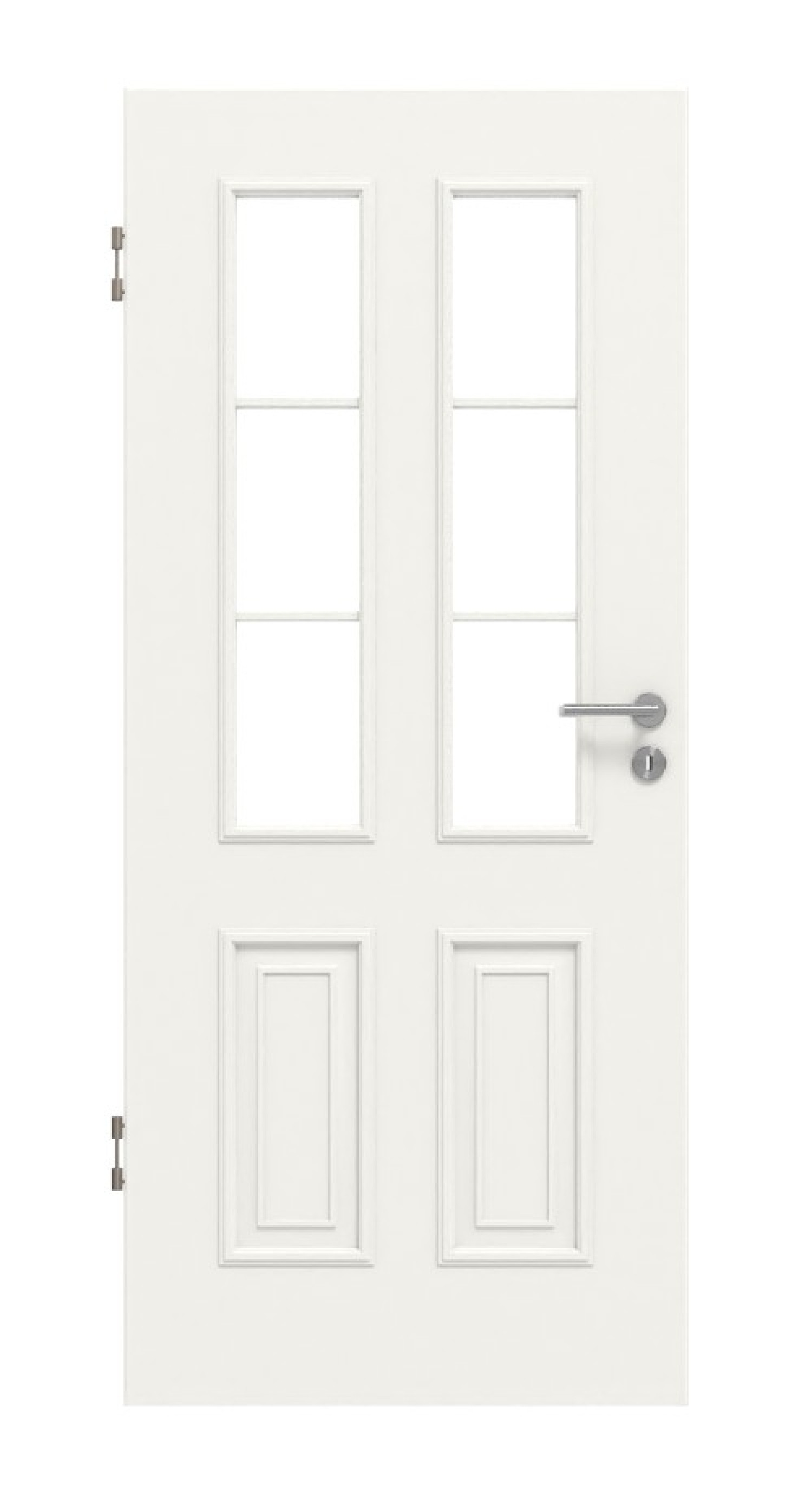 Frontansicht von HUGA Innentür Landhaus 4 Weißlack Classic mit Lichtausschnitt LA Sprosse 1/3