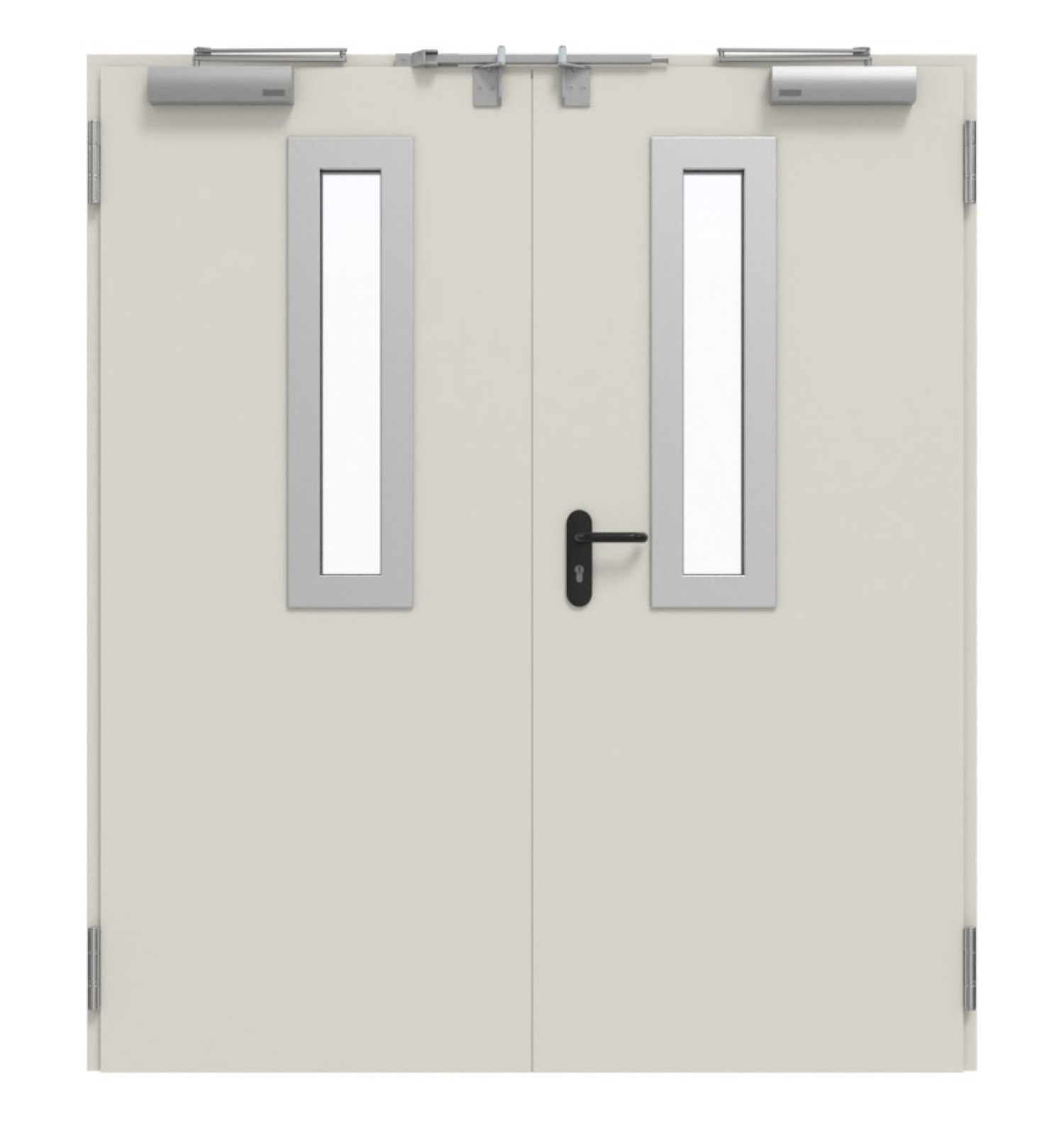 Frontansicht von TECKENTRUP Außentür-Set 2-flg. Stahl mit Feuerschutzfunktion EI2 90-C5-SA 62-2 mit Rechteckverglasung Ausschnitt 1 inkl. Blockzarge