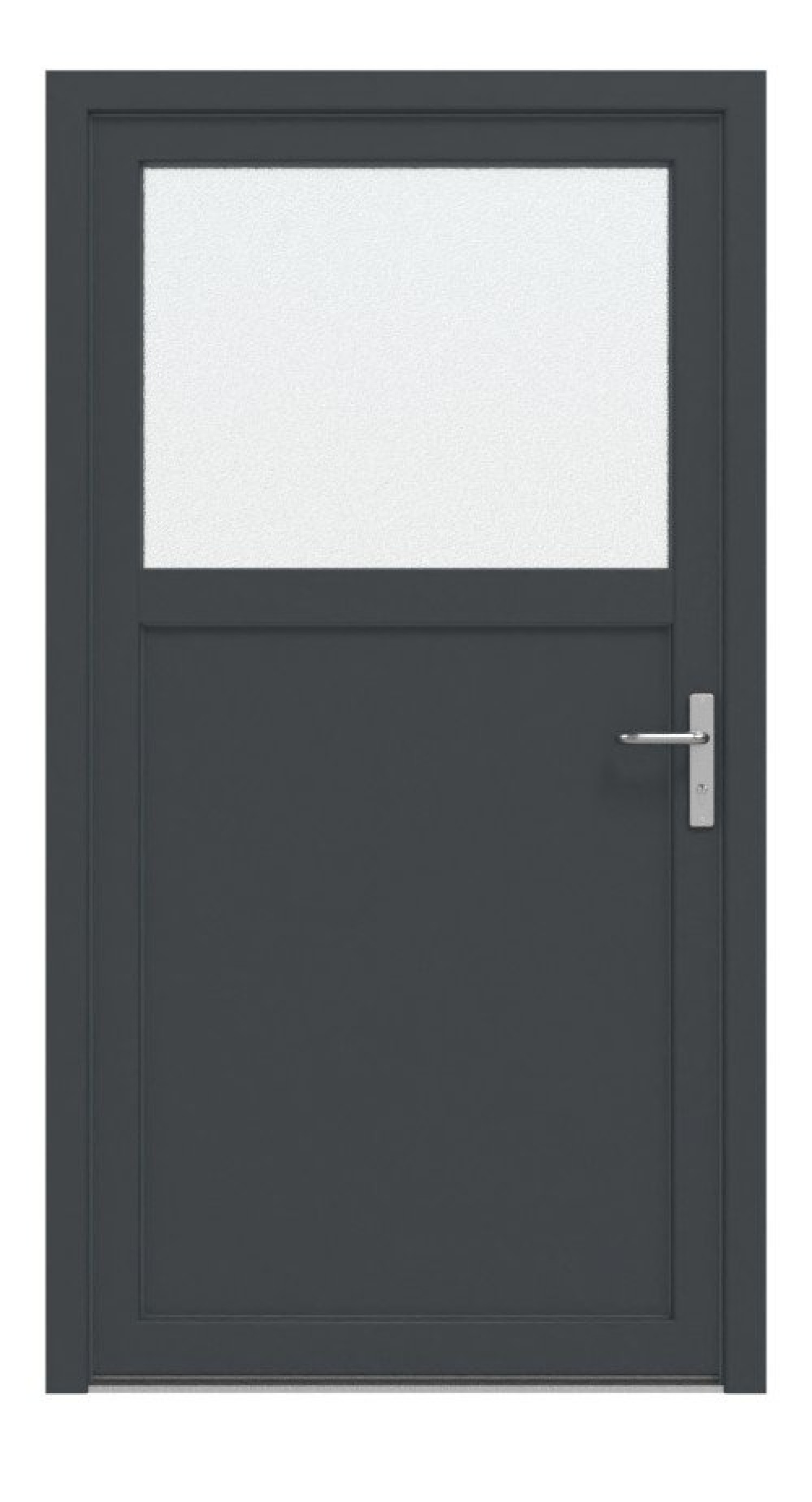 Frontansicht außen von Kunststoff Nebeneingangstür F002 Comfort mit Glasausschnitt in RAL 7016
