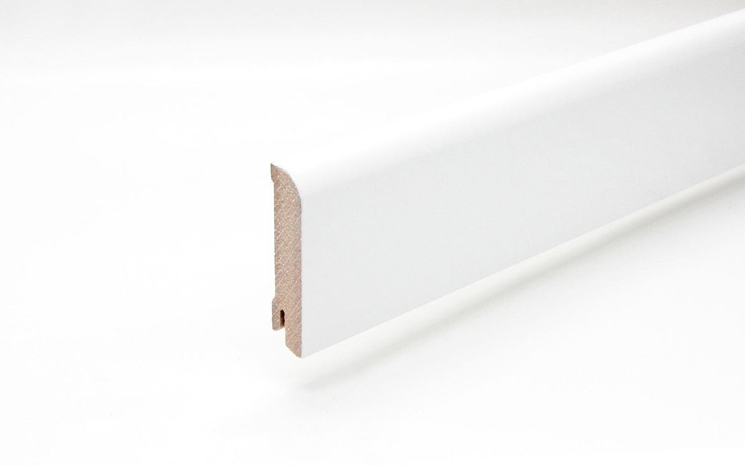 Perspektive Sockelleiste 18 x 76 x 2440 mm MDF weiß oben rund Clip-Nut