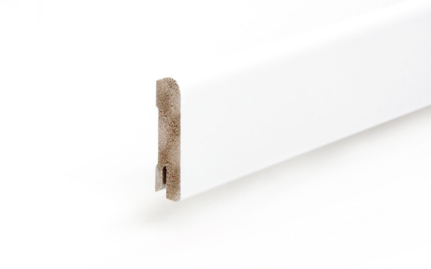 Sockelleiste 18 x 58 x 2440 mm MDF weiß oben rund Clip-Nut