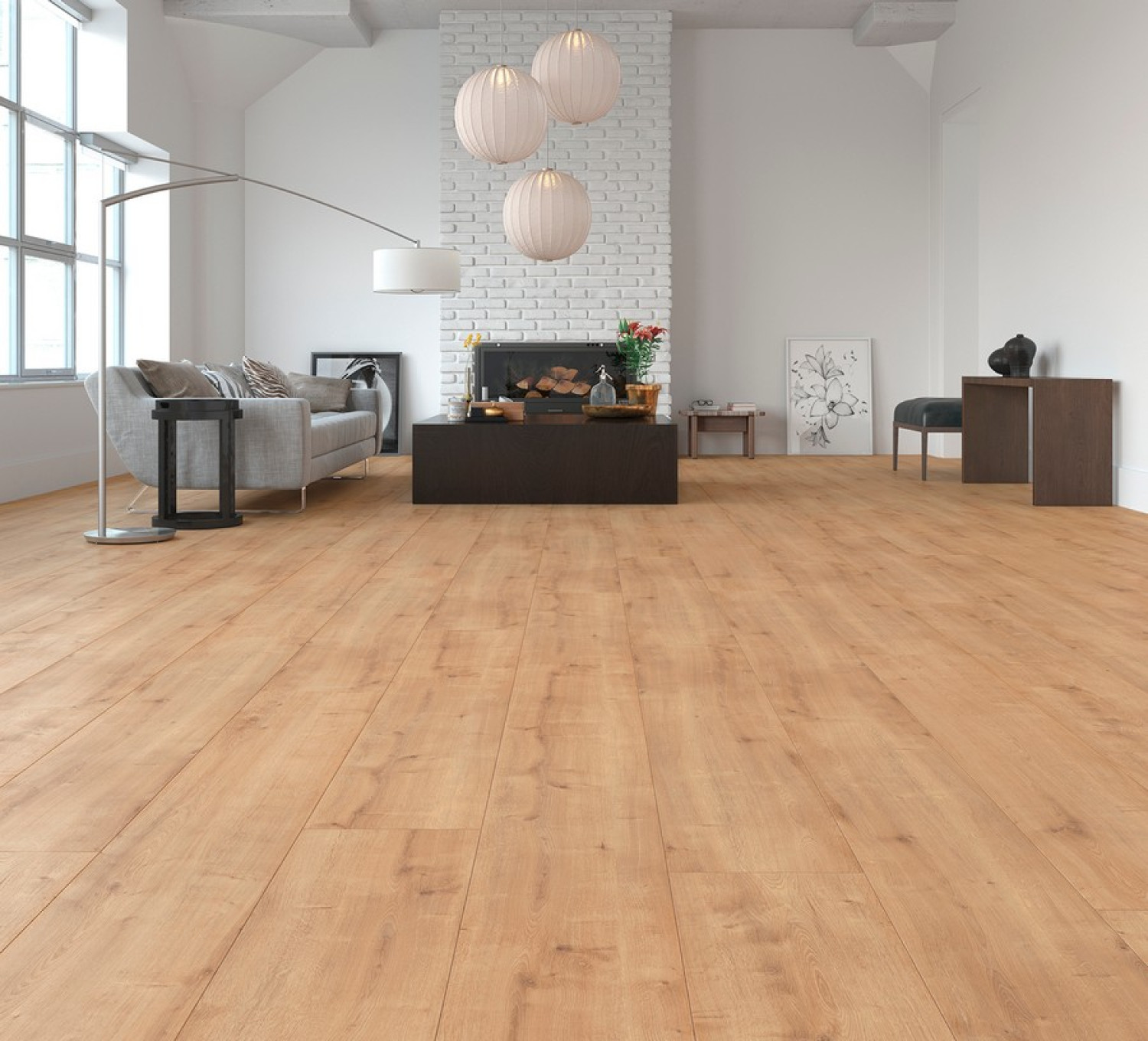 Milieubild Wohnbereich von Eiche beige strukturiert 1-Stab Expert XL Laminat - Wiparquet