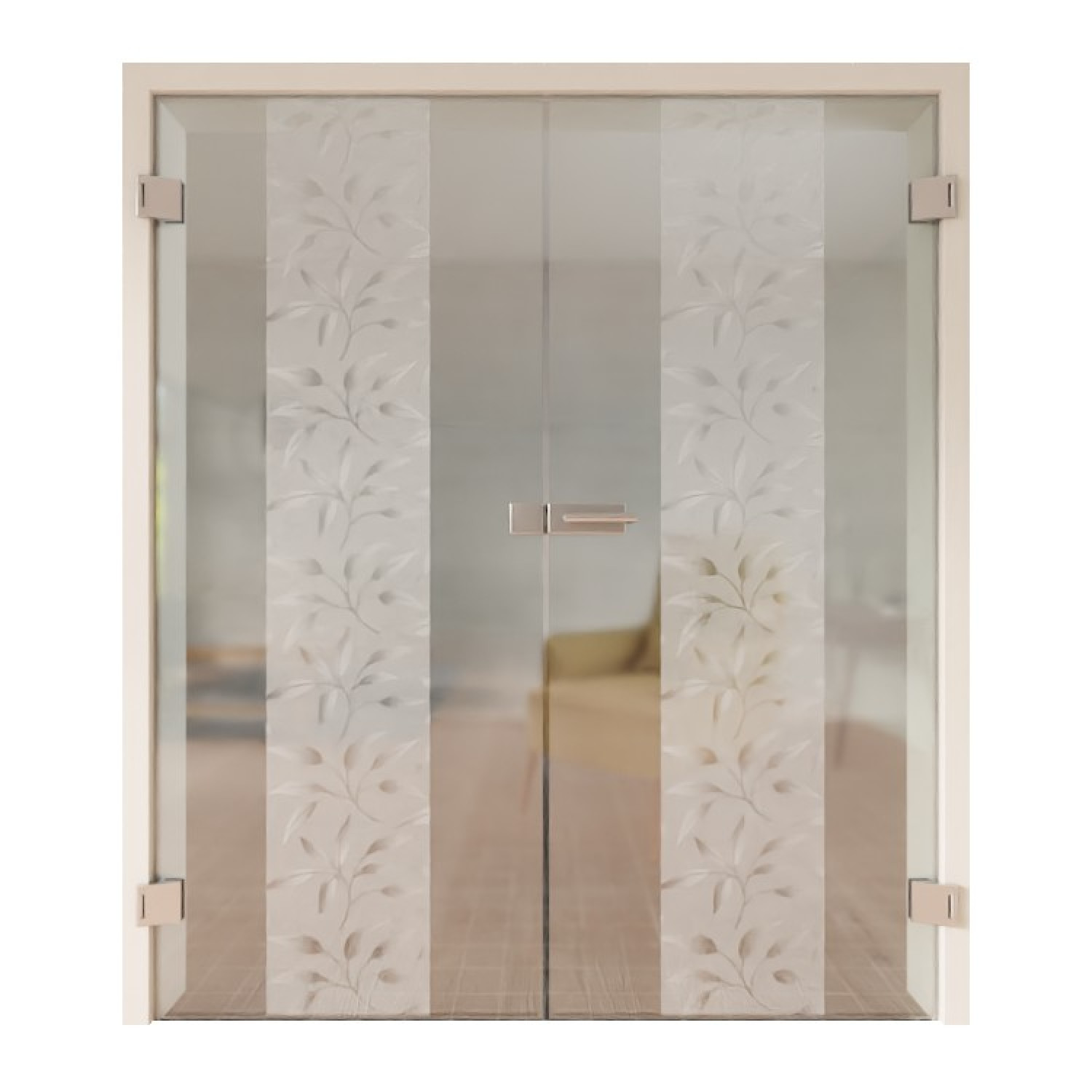 GARANT Ganzglas Doppelflügeltür Flora 1 Laser-Veredelung