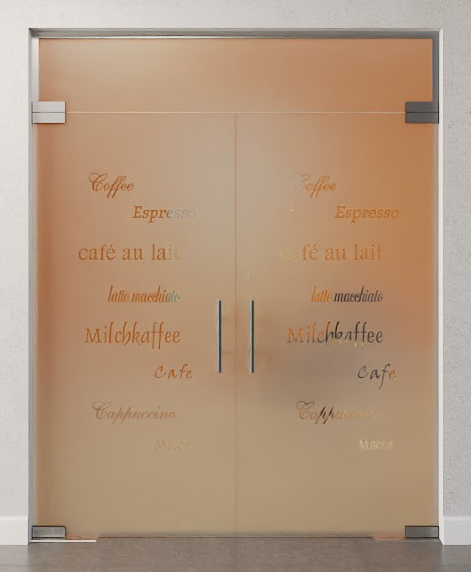 Bild von Cafe 2 Motiv klar 2-flg. Glaspendeltür mit Oberlicht DORMA Mundus BTS Variante 10 - Erkelenz