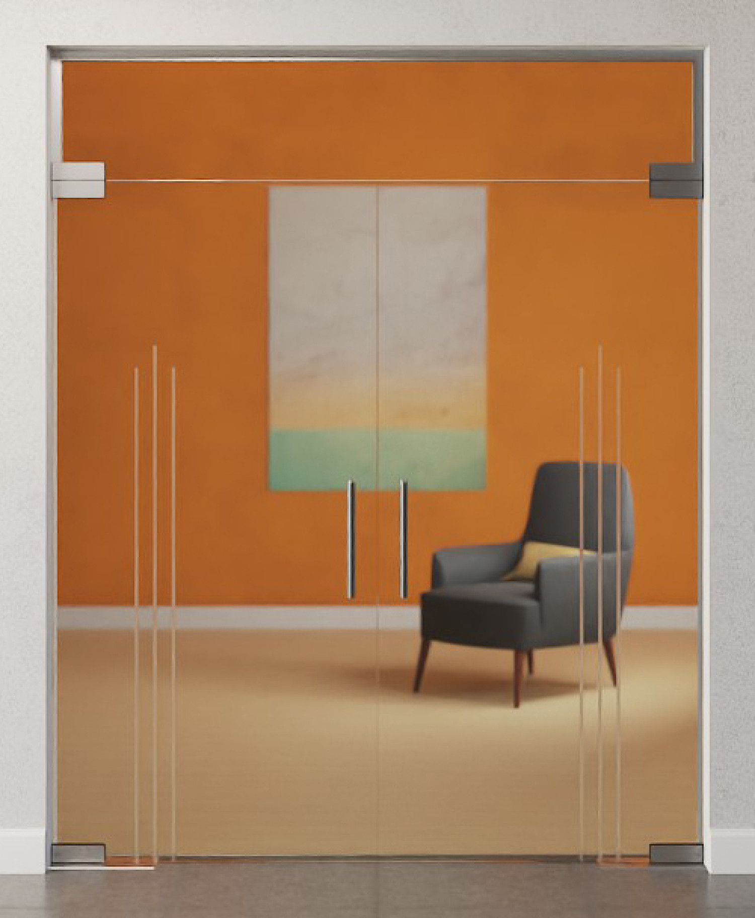 Bild von Vertigo Motiv matt 2-flg. Glaspendeltür mit Oberlicht DORMA Mundus BTS Variante 10 - Erkelenz