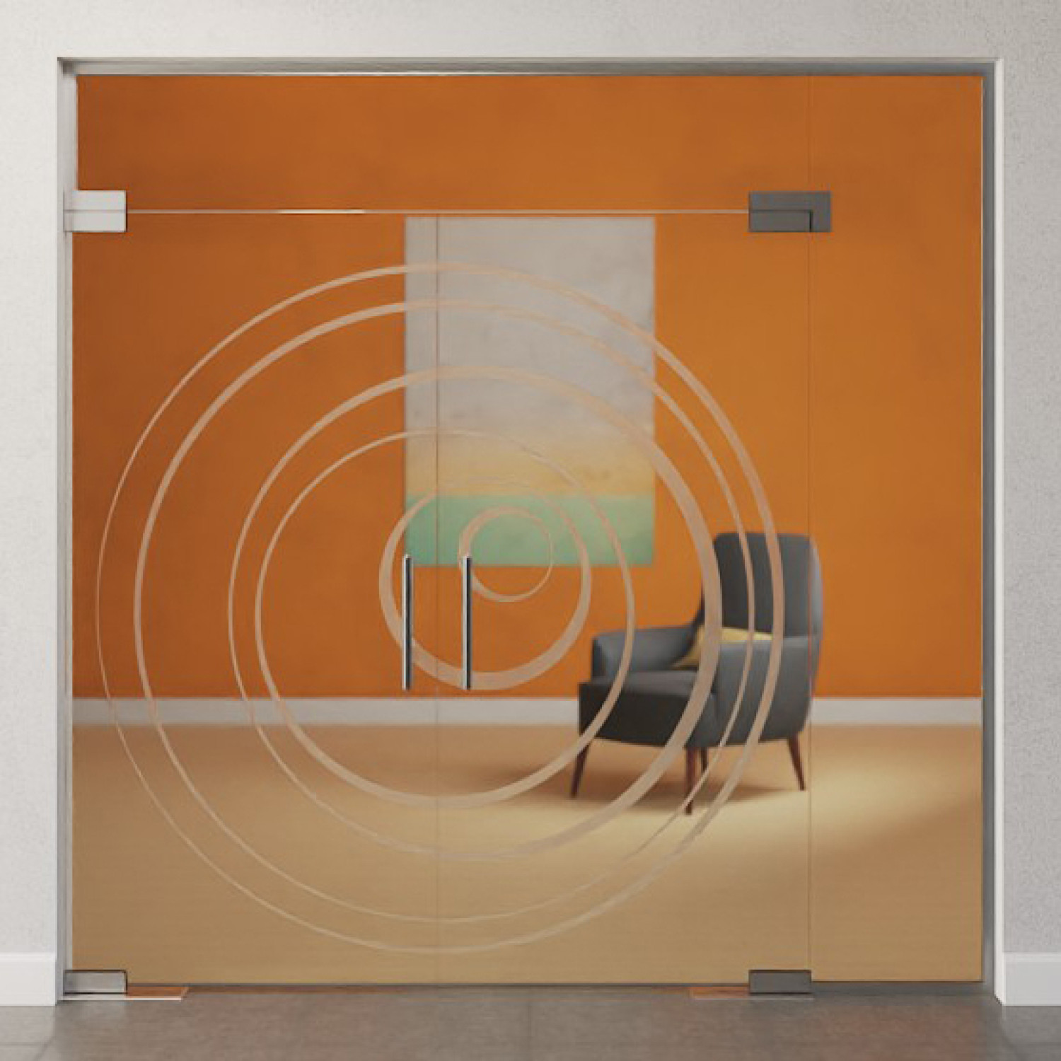 Bild von Lira Motiv matt 2-flg. Glaspendeltür mit einem Seitenteil und Oberlicht DORMA Mundus BTS Variante 11 - Erkelenz