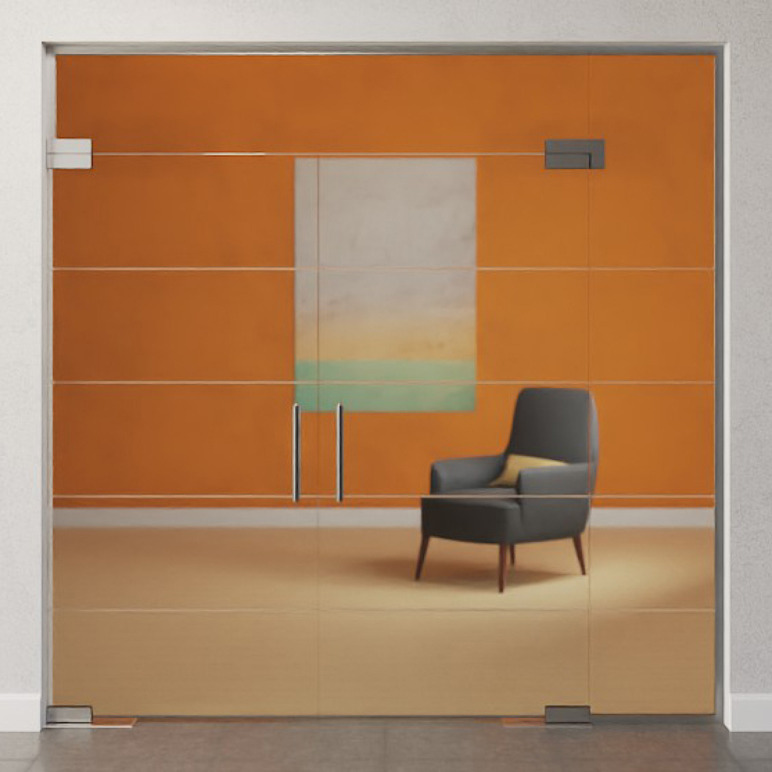 Bild von Prime Motiv matt 2-flg. Glaspendeltür mit einem Seitenteil und Oberlicht DORMA Mundus BTS Variante 11 - Erkelenz