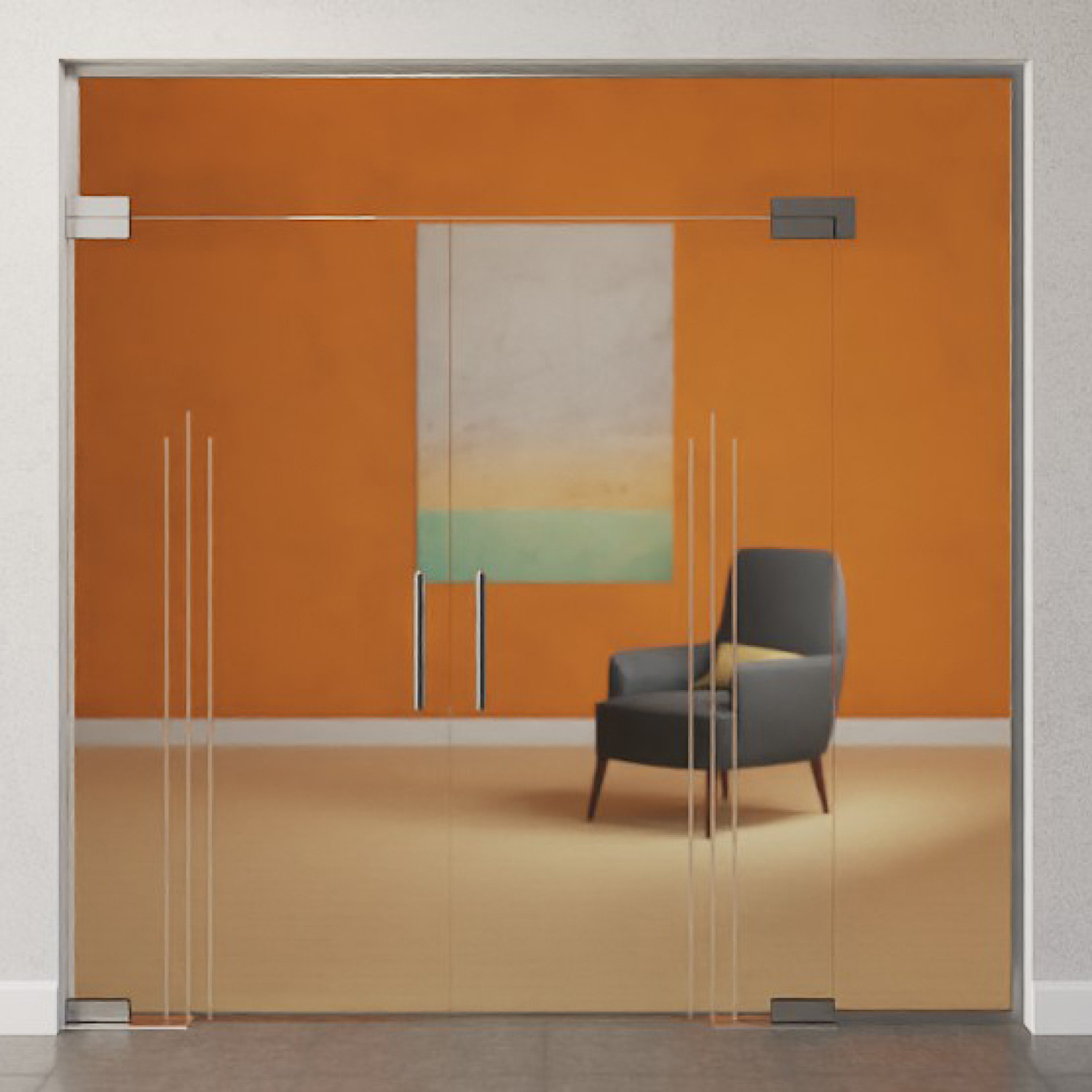 Bild von Vertigo Motiv matt 2-flg. Glaspendeltür mit einem Seitenteil und Oberlicht DORMA Mundus BTS Variante 11 - Erkelenz