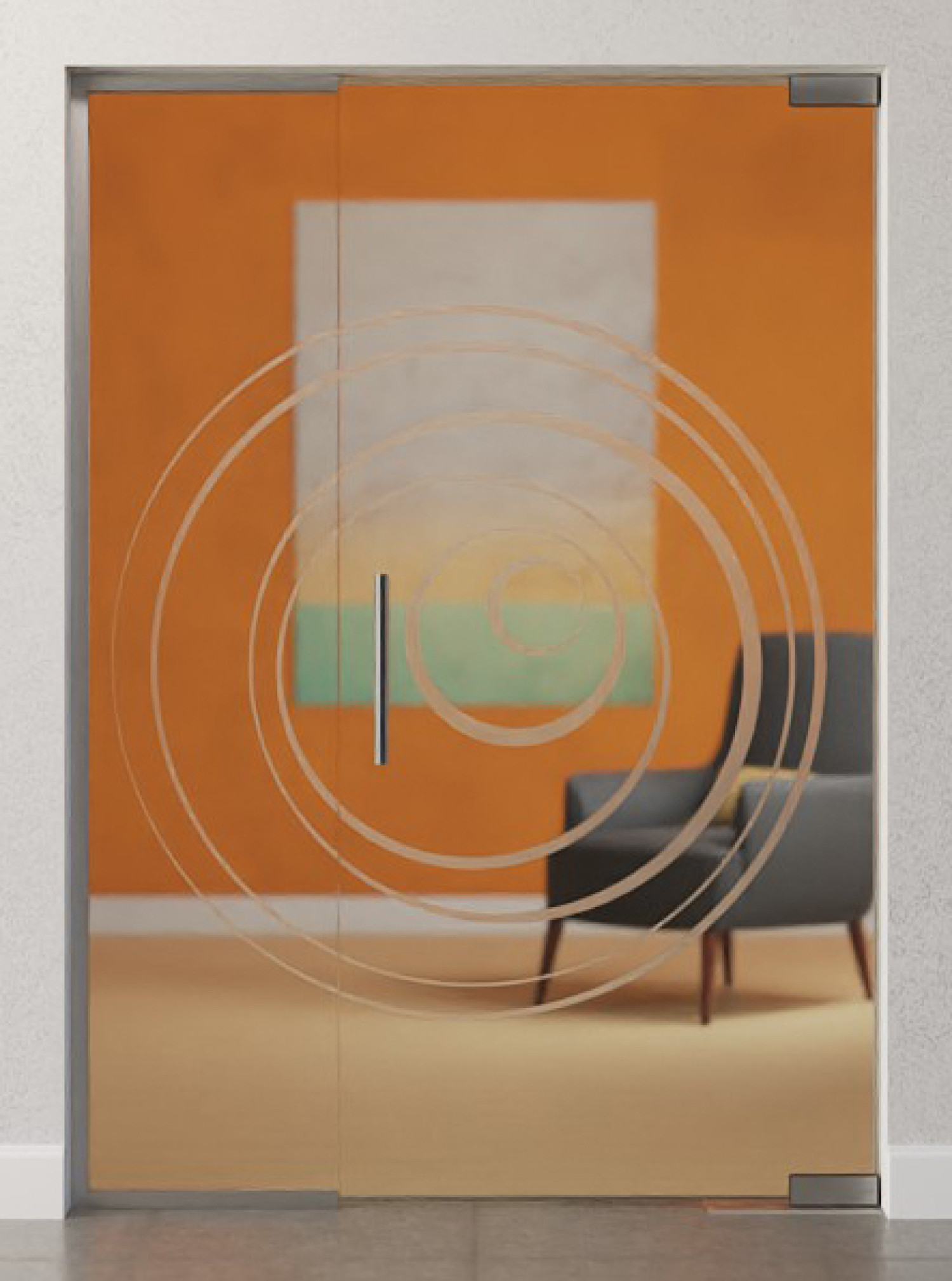 Bild von Lira Motiv matt Glaspendeltür mit festem Seitenteil DORMA Mundus BTS Variante 2 - Erkelenz