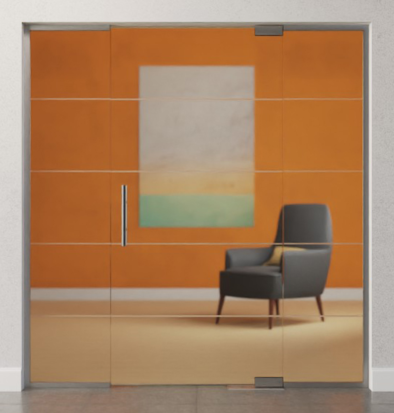 Bild von Prime Motiv matt Glaspendeltür mit zwei Seitenteilen DORMA Mundus BTS Variante 3 - Erkelenz