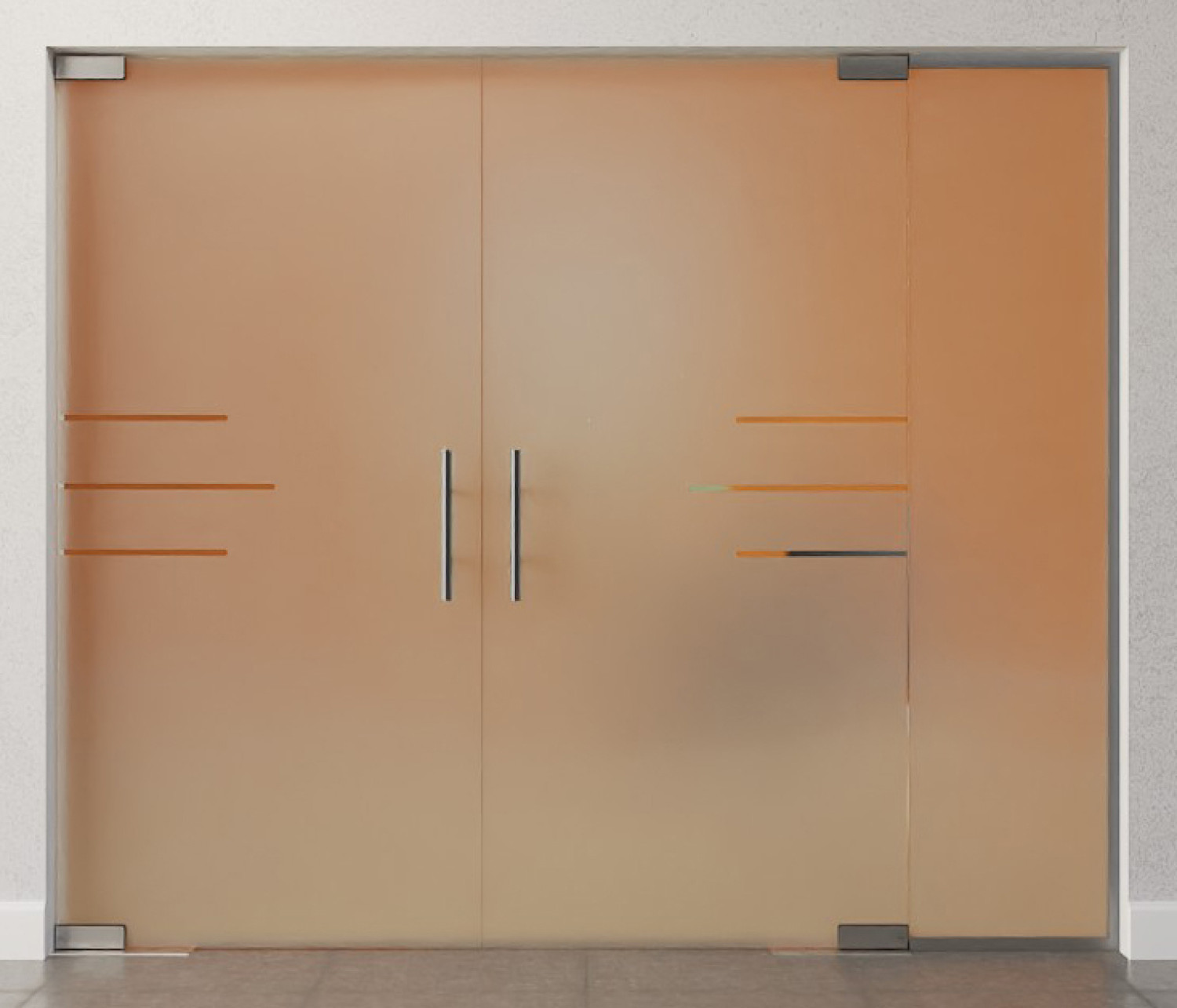 Frontansicht von Bahia Motiv klar 2-flg. Glaspendeltür mit festem Seitenteil DORMA Mundus BTS Variante 5 - Erkelenz
