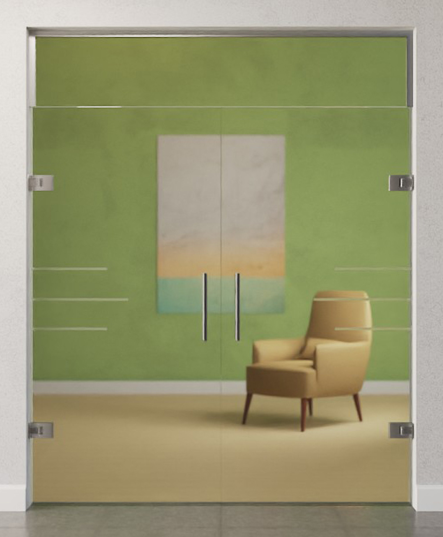 Bild von Bahia Motiv matt 2-flg. Glaspendeltür mit Oberlicht DORMA Tensor Variante 2 - Erkelenz