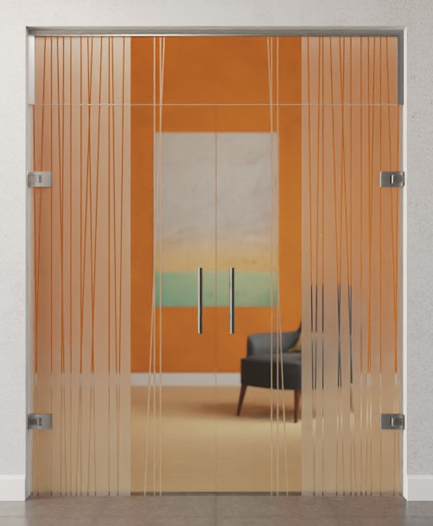 Bild von Linie 1 Motiv matt 2-flg. Glaspendeltür mit Oberlicht DORMA Tensor Variante 2 - Erkelenz