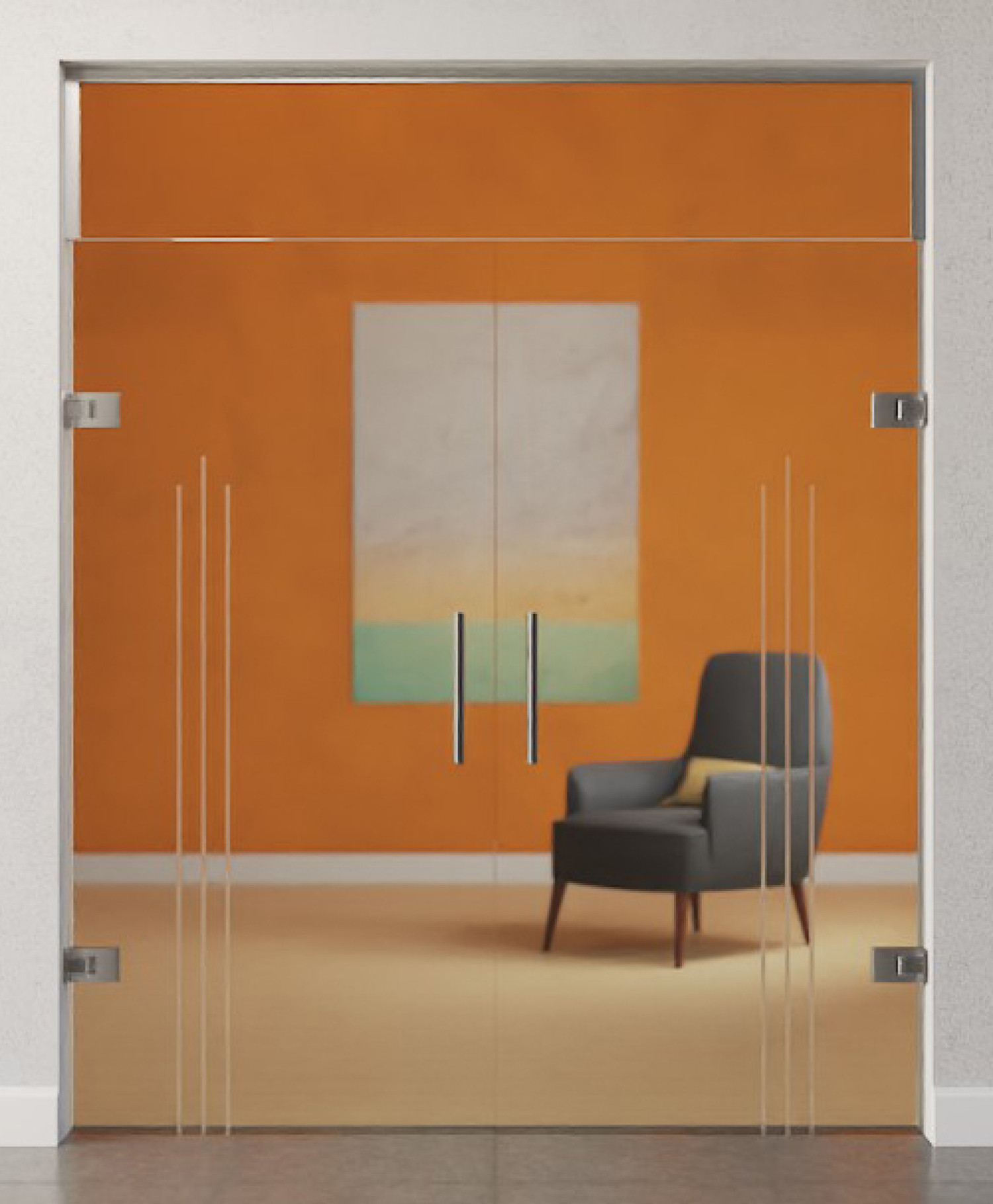 Bild von Vertigo Motiv matt 2-flg. Glaspendeltür mit Oberlicht DORMA Tensor Variante 2 - Erkelenz