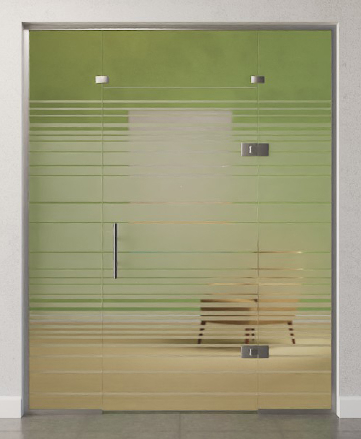 Bild von Ufficio Motiv matt Glaspendeltür mit zwei festen Seitenteilen und Oberlicht DORMA Tensor Variante 5 - Erkelenz