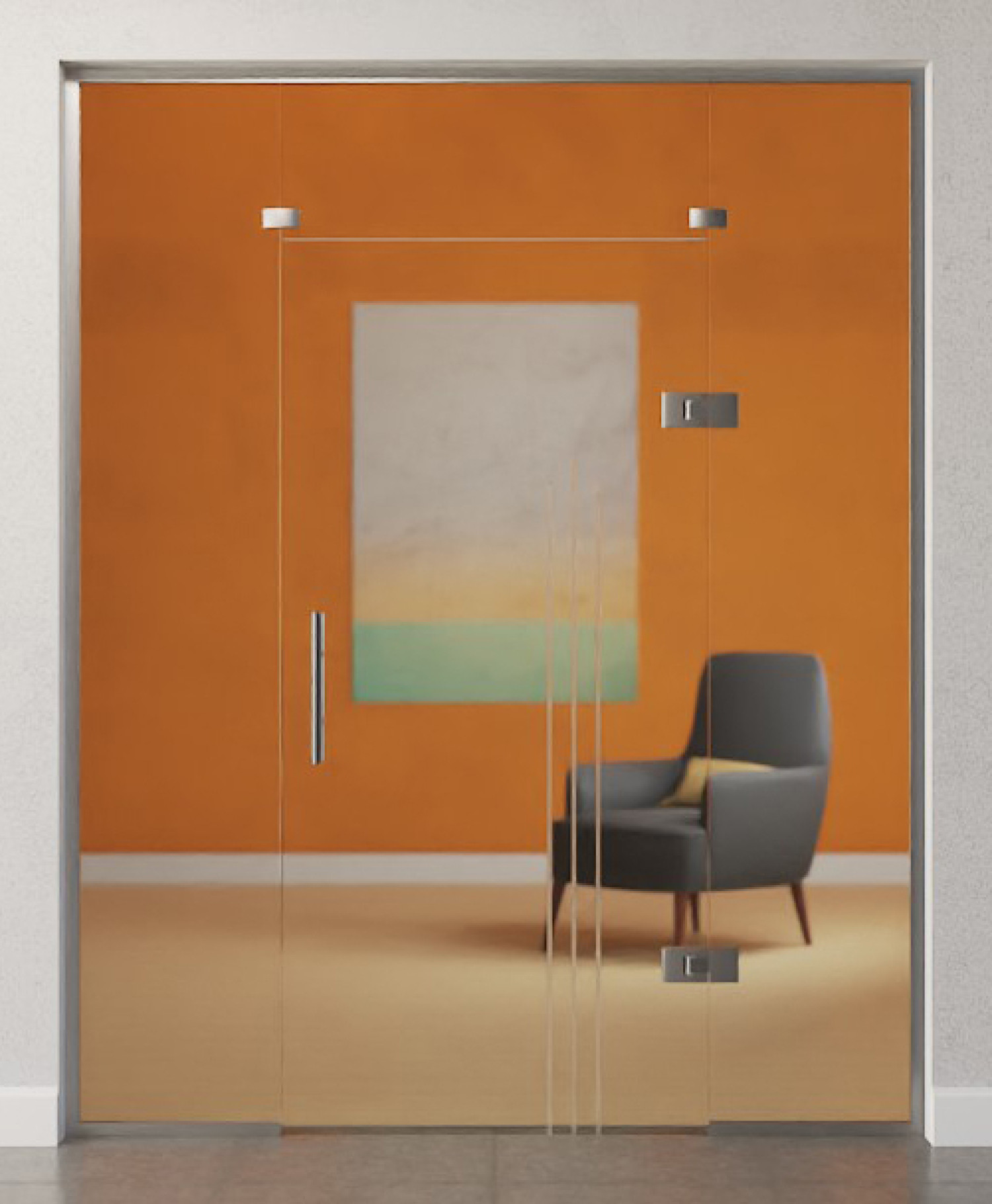 Bild von Vertigo Motiv matt Glaspendeltür mit zwei festen Seitenteilen und Oberlicht DORMA Tensor Variante 5 - Erkelenz