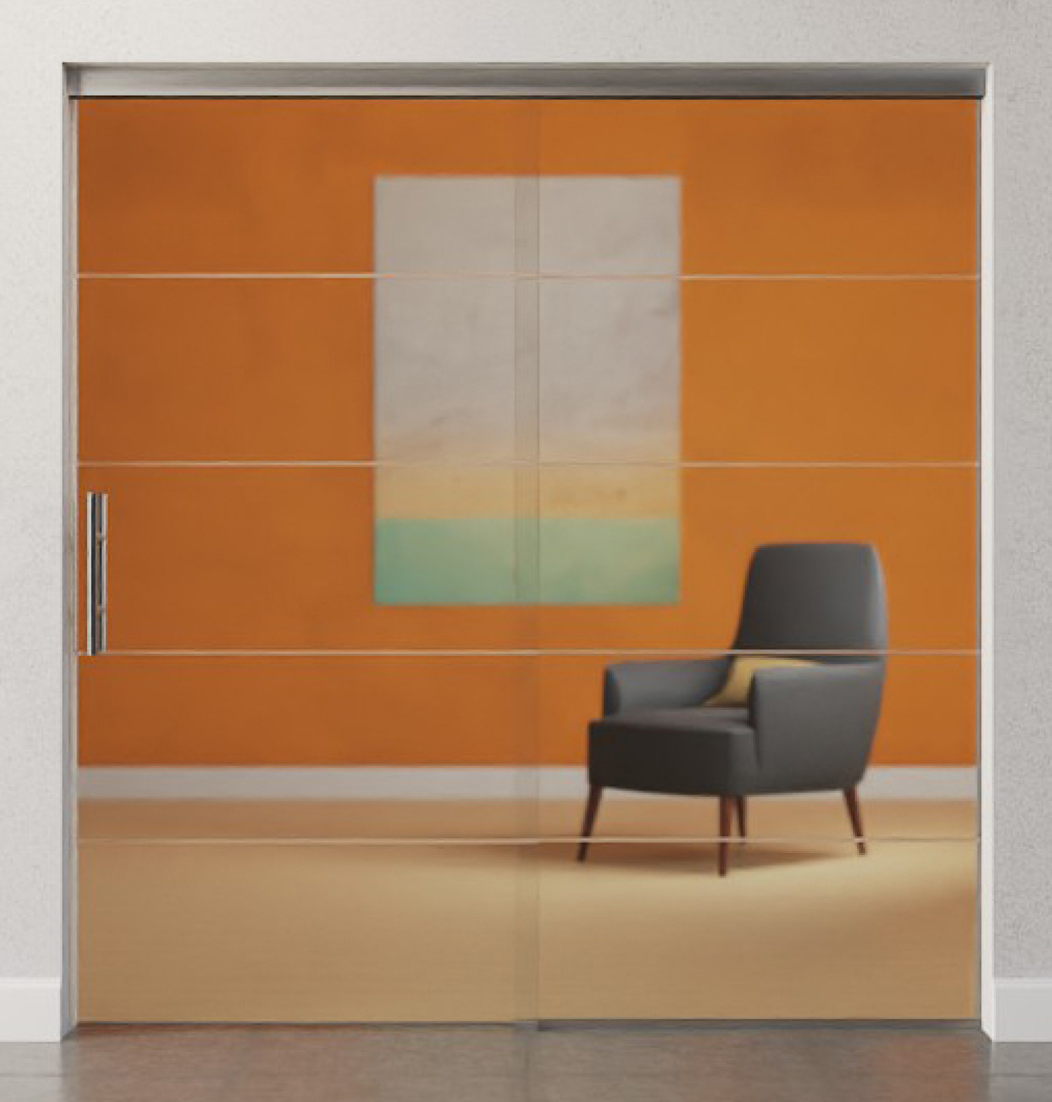Frontansicht Büro von Prime Motiv matt Glasschiebetür mit festem Seitenteil Sigma Flexible Variante 1 - Erkelenz