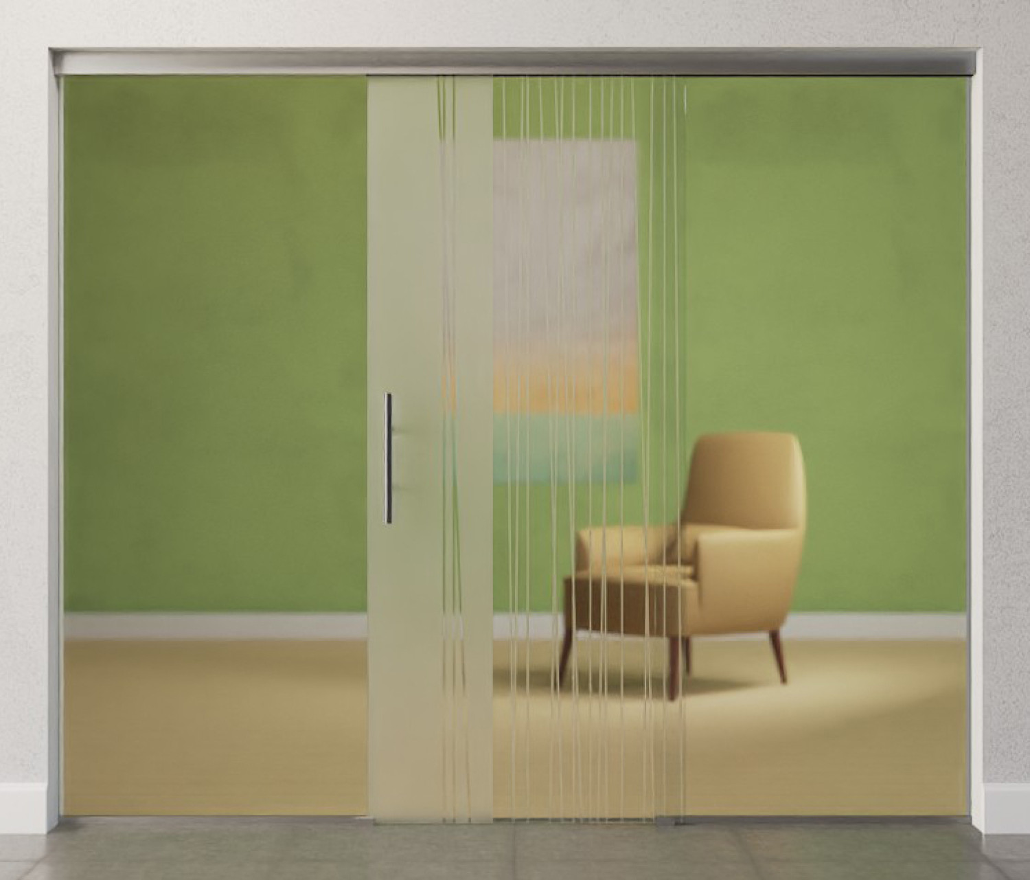 Bild von Linie 1 Motiv klar Glasschiebetür mit zwei festen Seitenteilen Sigma Flexible Variante 2 - Erkelenz