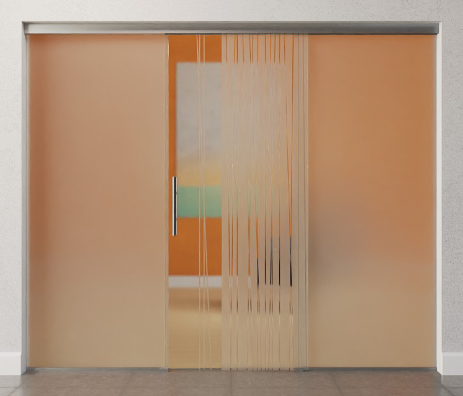 Bild von Linie 1 Motiv matt Glasschiebetür mit zwei festen Seitenteilen Sigma Flexible Variante 2 - Erkelenz