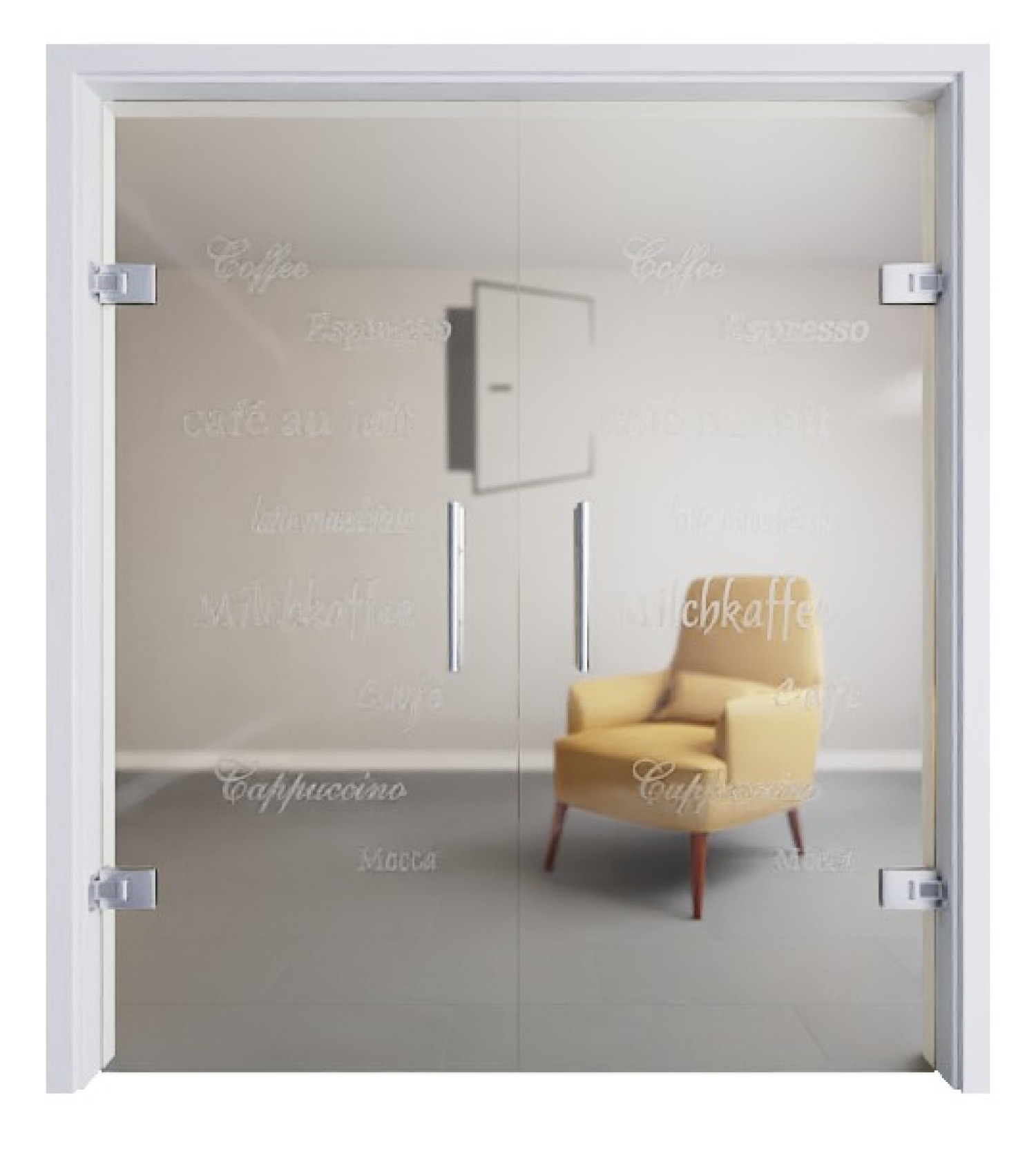 ERKELENZ Doppelflügel-Glaspendeltür Cafe 2 Mattierung mit Motiv matt