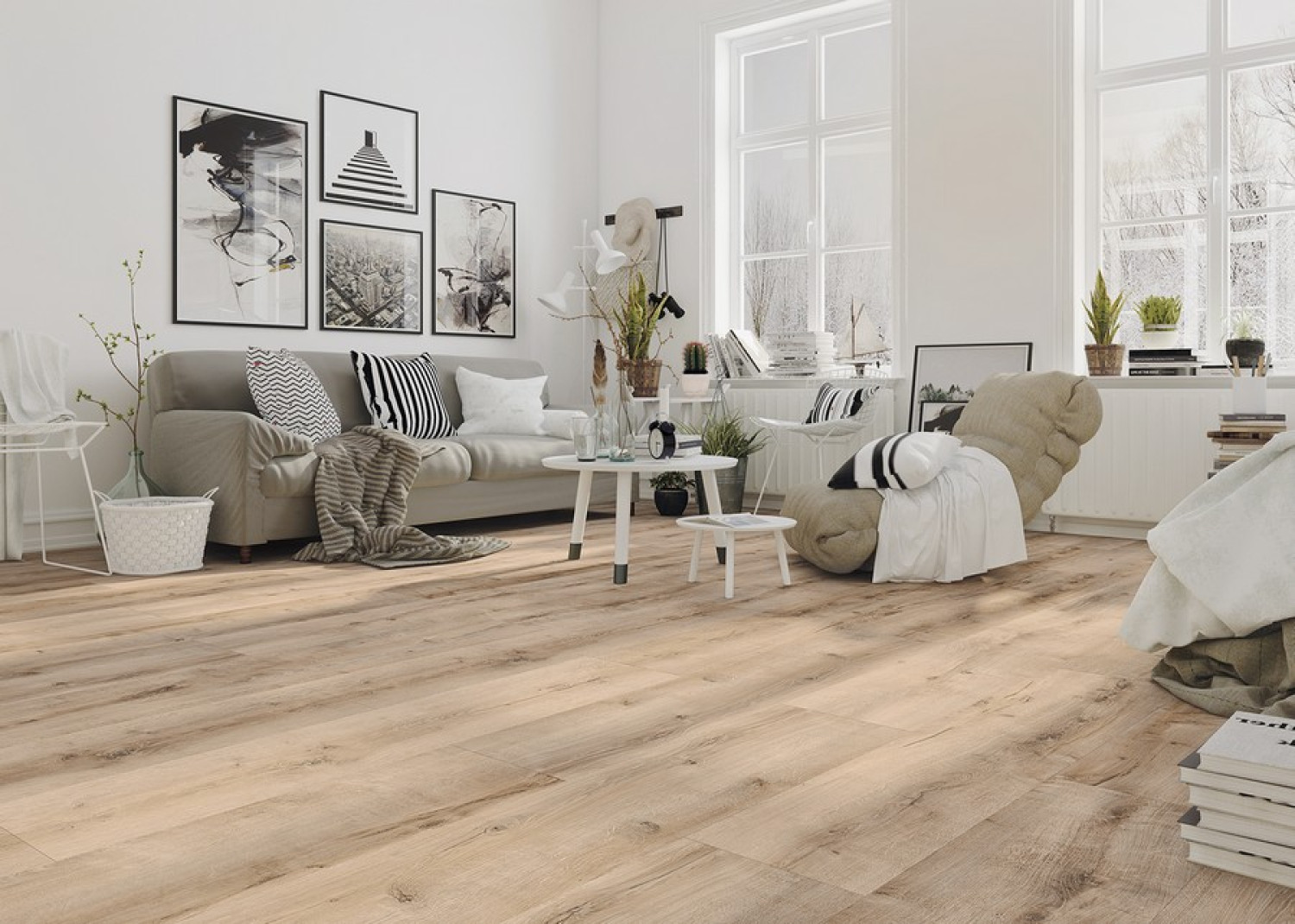Milieubild Essbereich von Eiche beige strukturiert 1-Stab Explore Laminat - Wiparquet