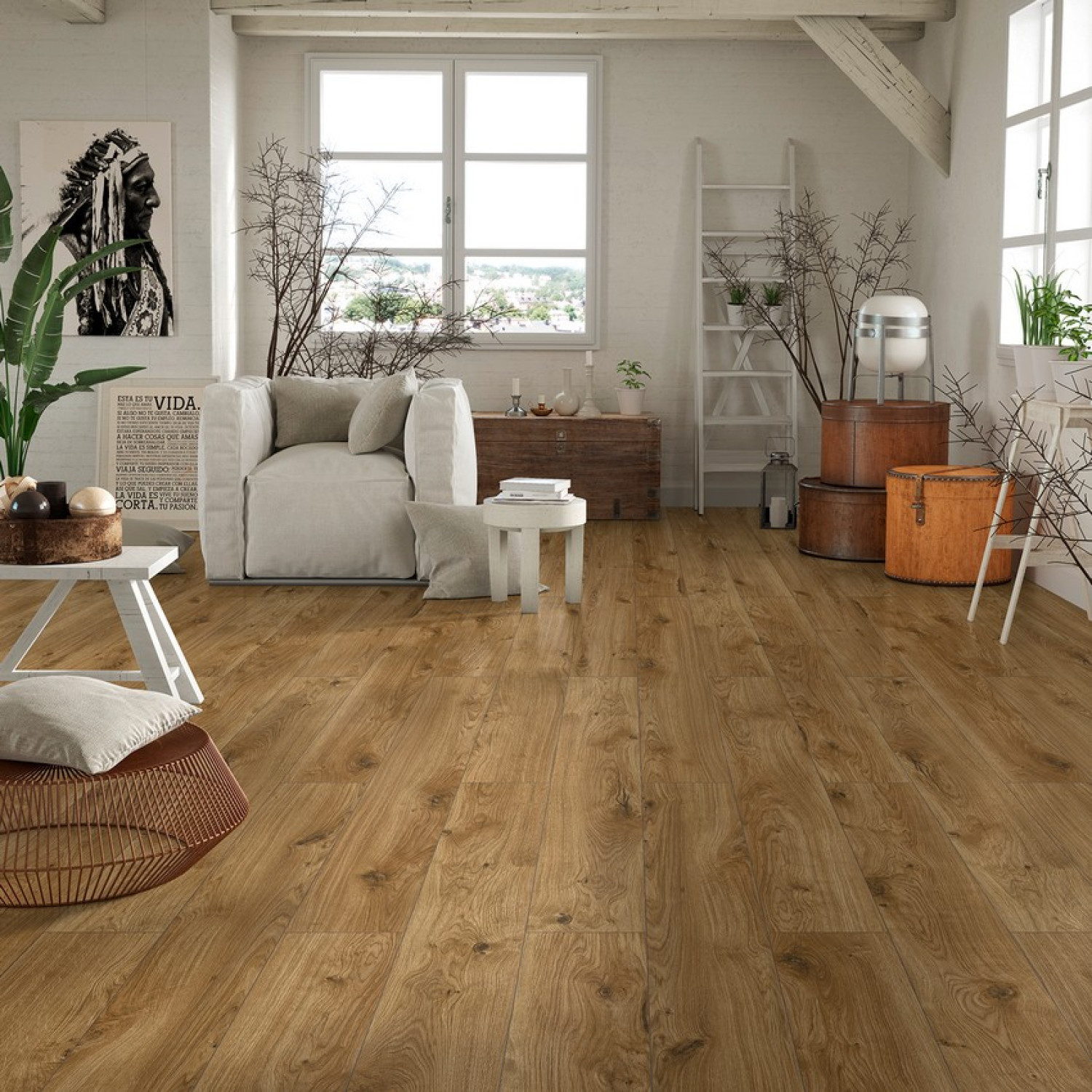 Milieubild Wohnbereich von Eiche Clifton strukturiert 1-Stab Explore Laminat - Wiparquet