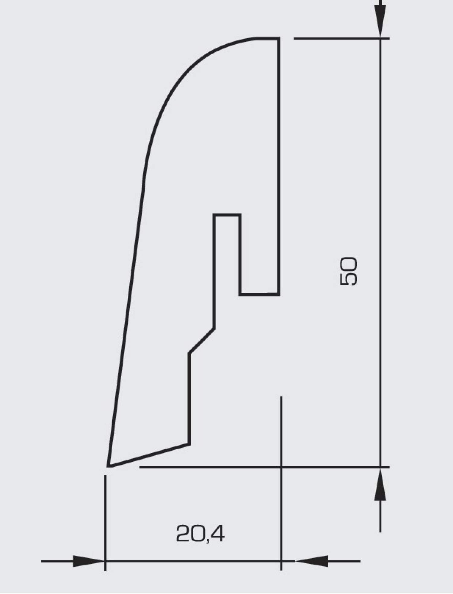 Ansicht Querschnitt von Sockelleiste Eden Kork-Furnier (2400 x 50 x 20 mm) - Wicanders