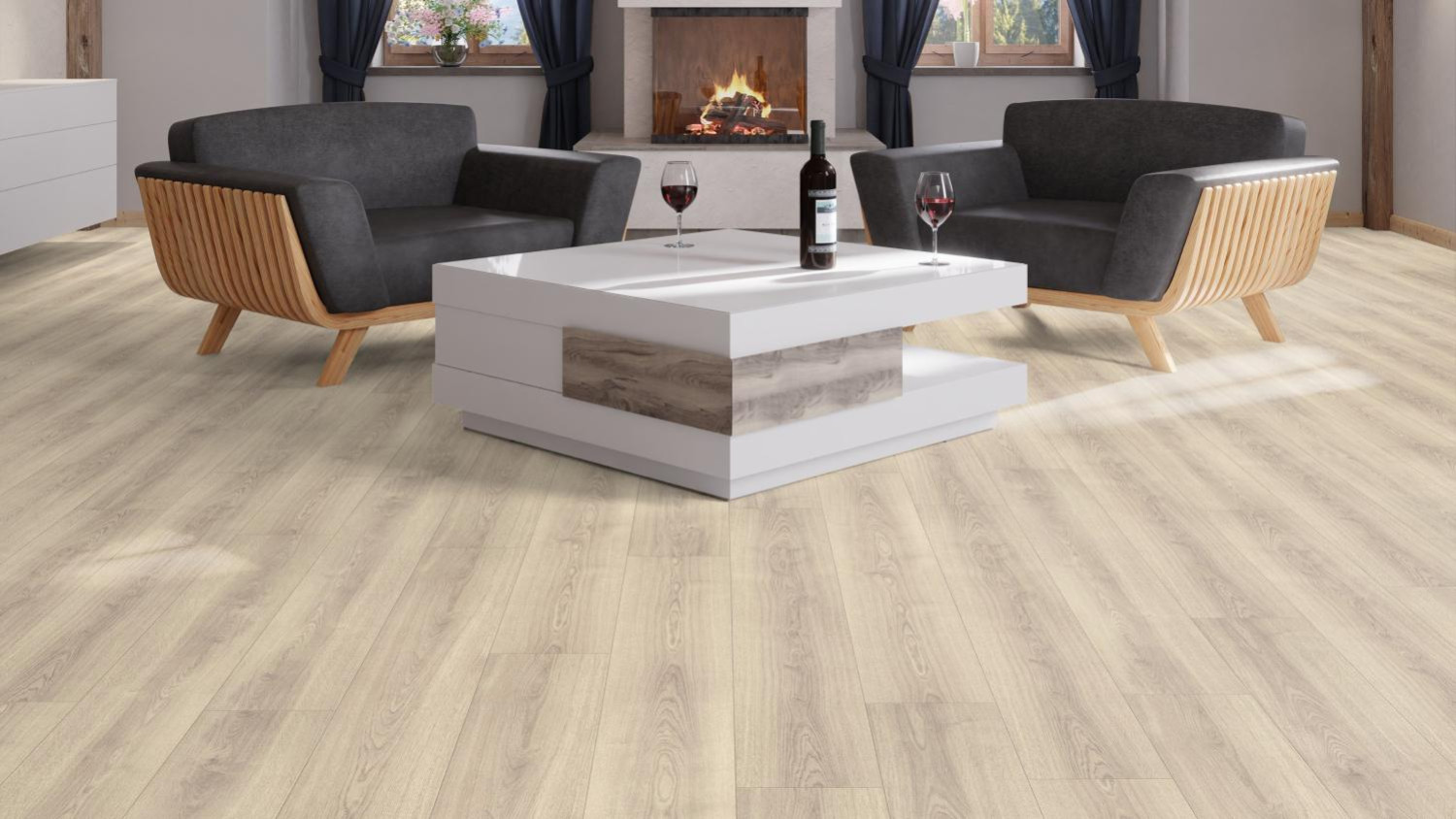 Ansicht von Eiche hellgrau strukturiert 1-Stab Living Laminat - Wiparquet
