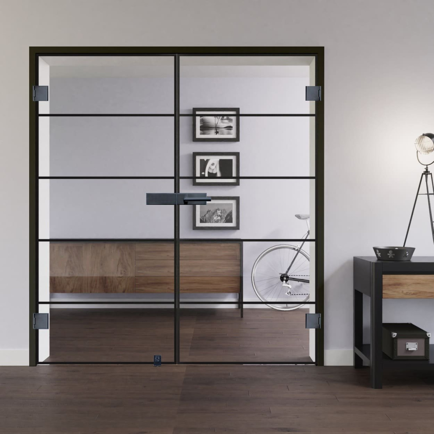 LIENBACHER GLAS Ganzglas Doppelflügeltür Black Signature DFT 620 mit Streifen Klarglas