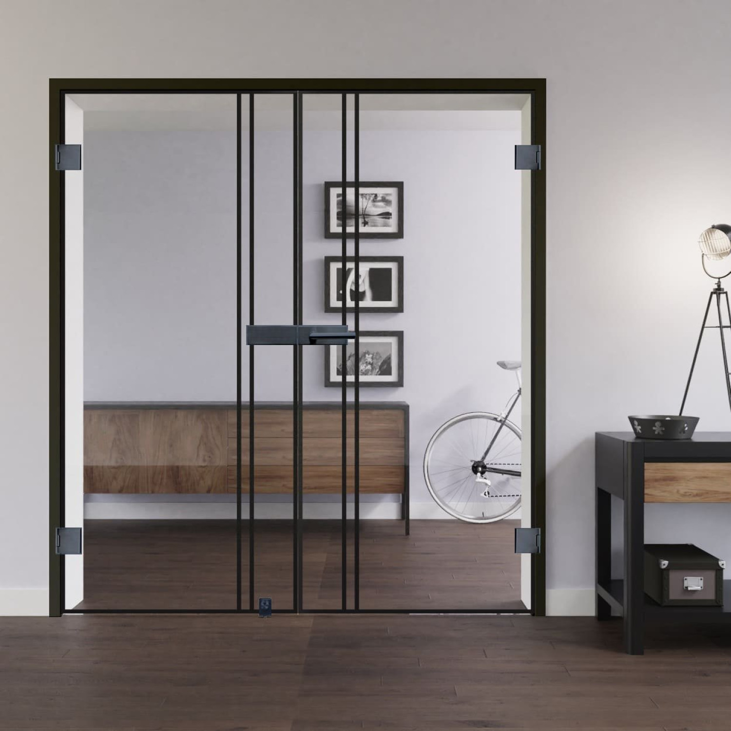 LIENBACHER GLAS Ganzglas Doppelflügeltür Black Signature DFT 623 mit Streifen Klarglas
