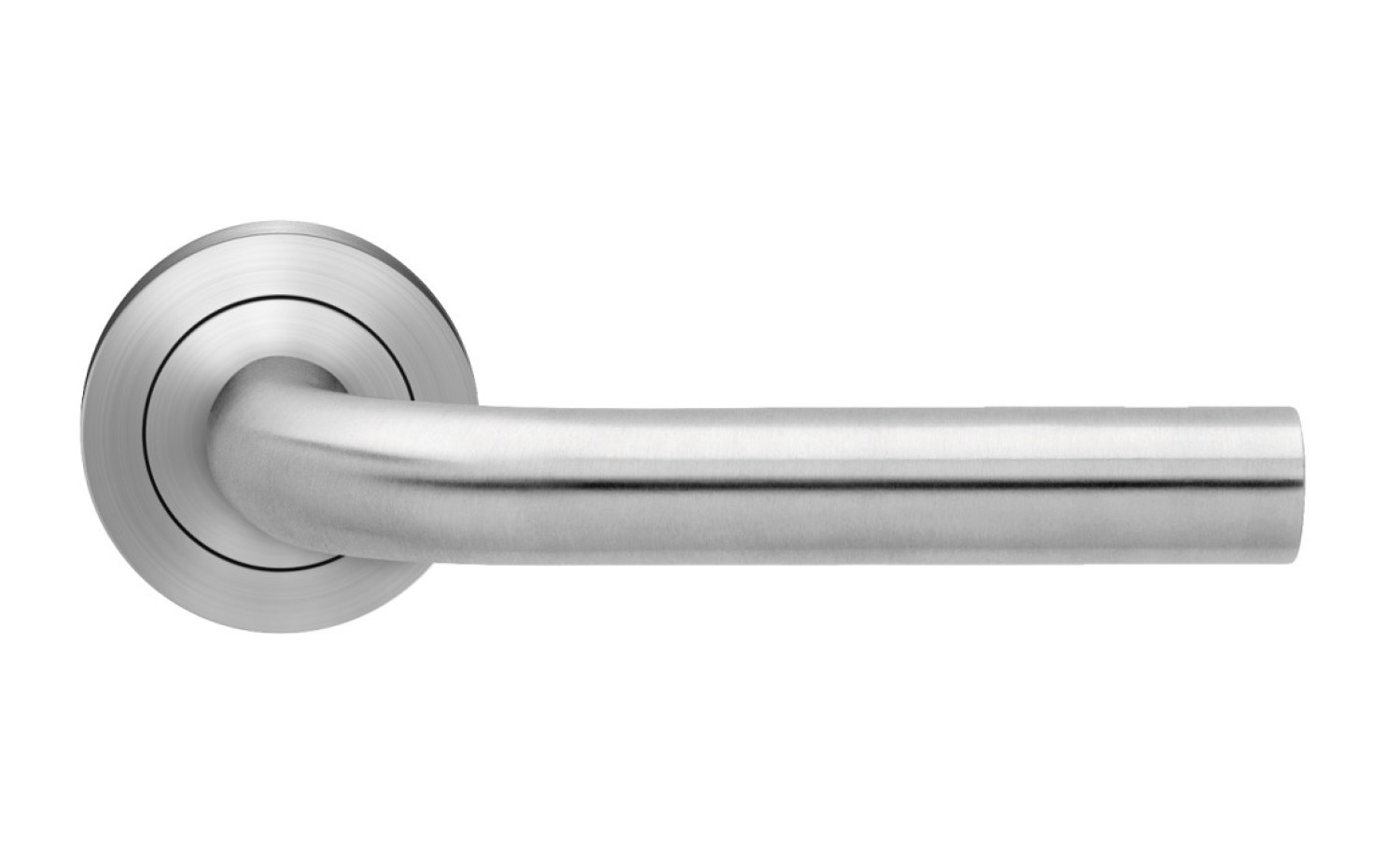 Frontalamsicht von Malta ER25 OS Edelstahl matt Rundrosette Zimmertürgarnitur - Karcher Design