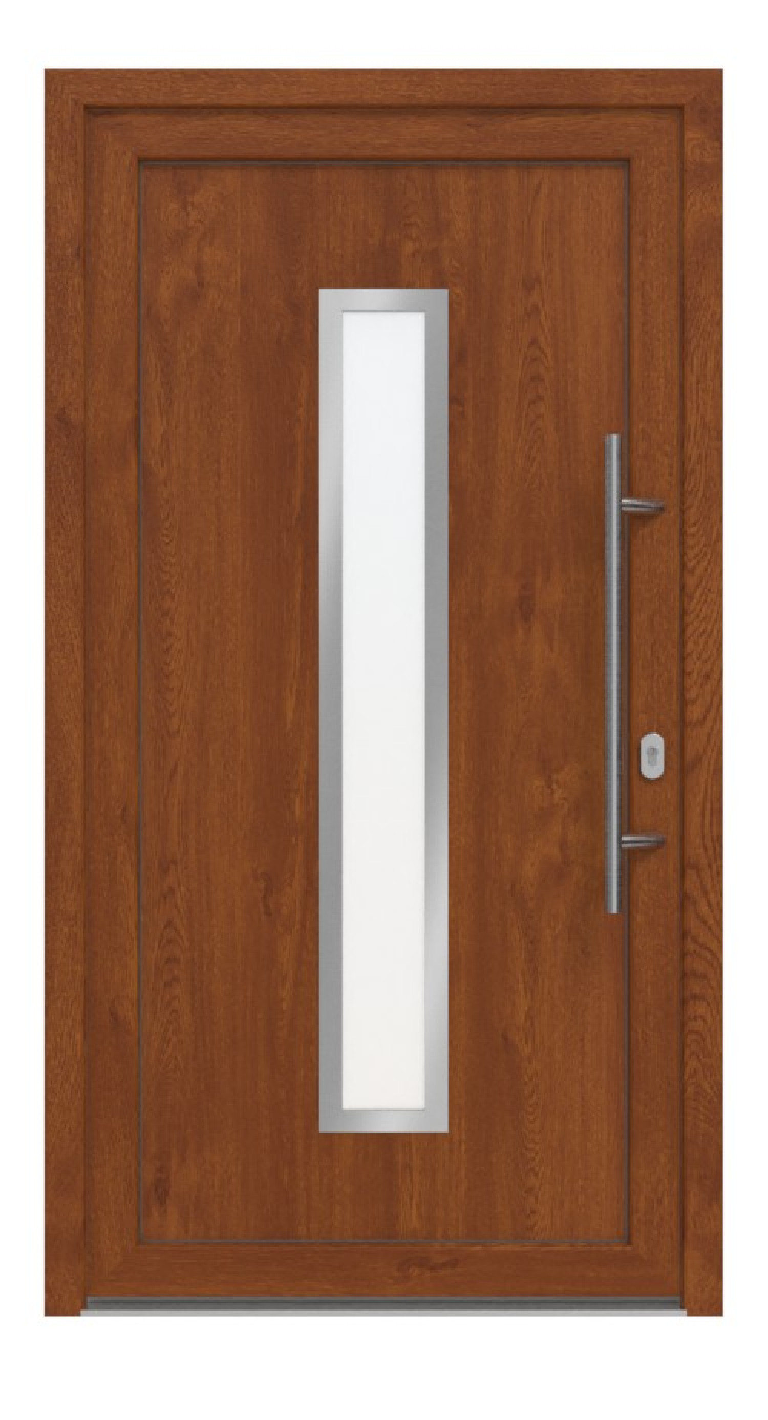 Haustür Kunststoff Premium F003 Golden Oak-RAL 9016 Frontansicht außen