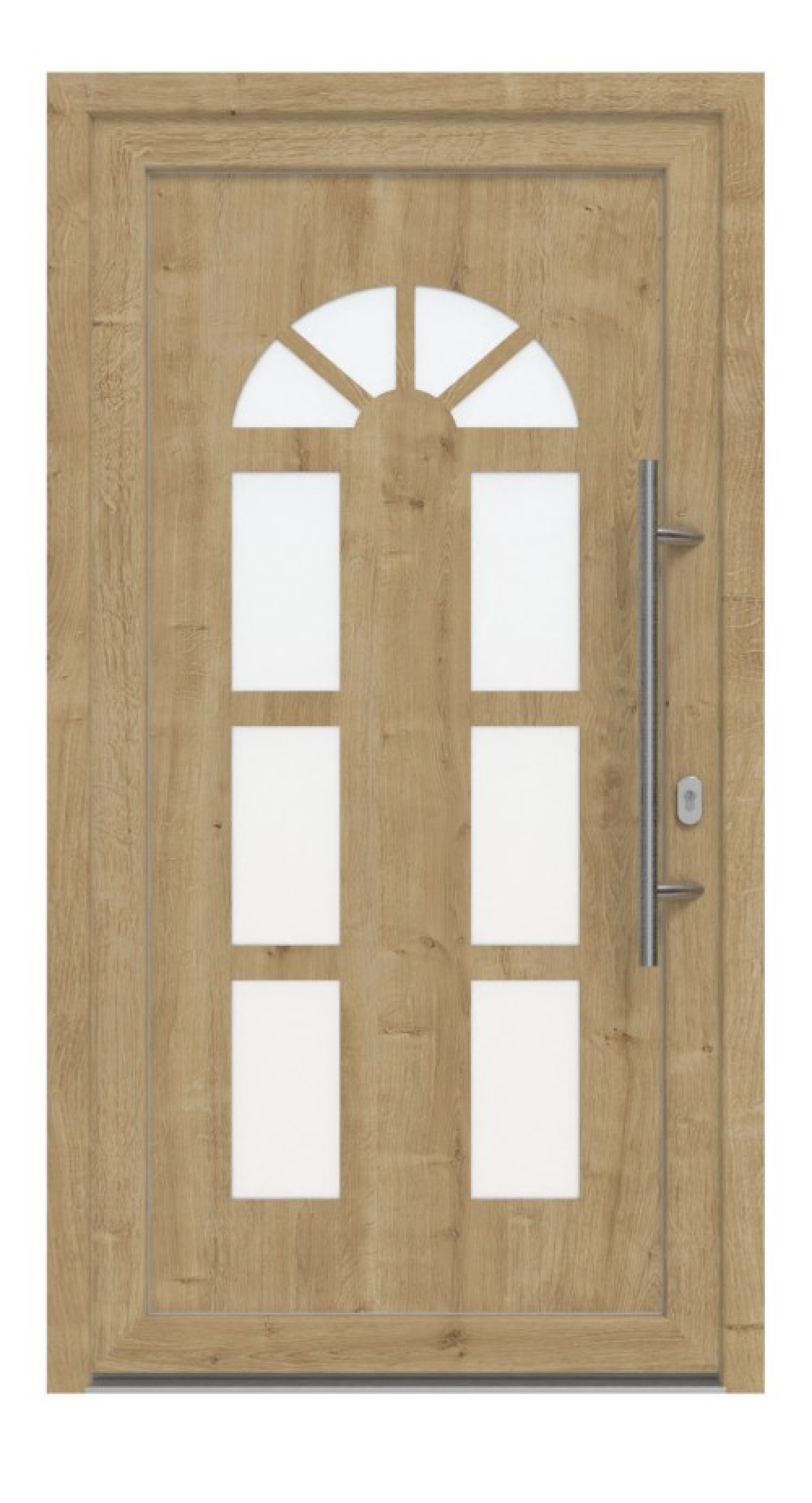 Haustür Kunststoff Premium F026 Polish Pine-RAL 9016 Frontansicht außen