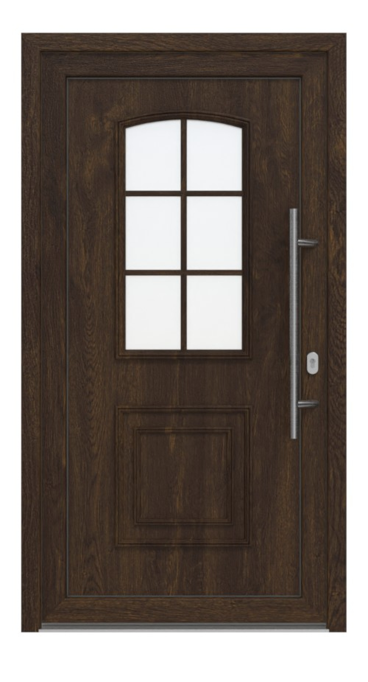Haustür Kunststoff Premium T002 Brown Oak-RAL 9016 Frontansicht außen