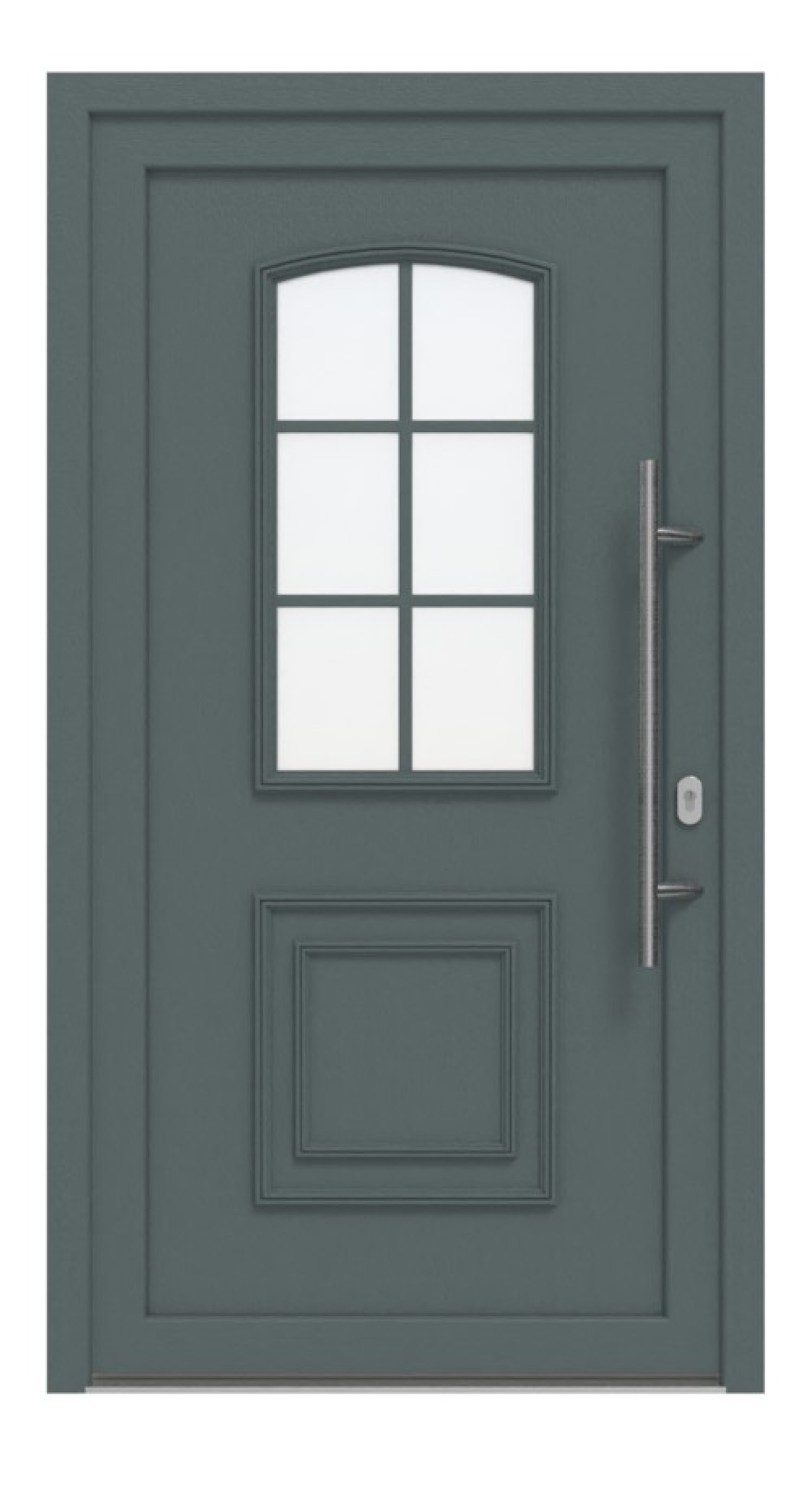 Haustür Kunststoff Premium T002 Quarz Grau-RAL 9016 Frontansicht außen