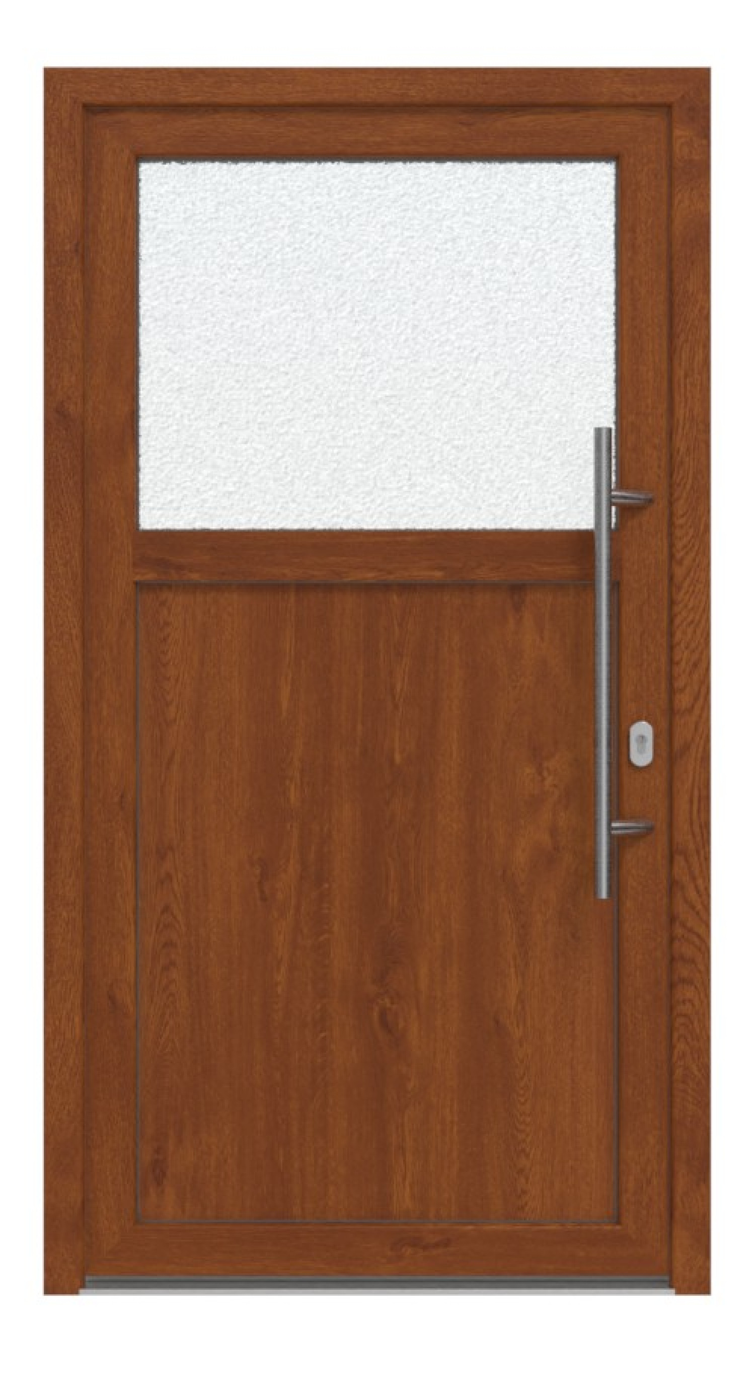 Haustür Kunststoff Premium F002 Golden Oak-RAL 9016 Frontansicht außen