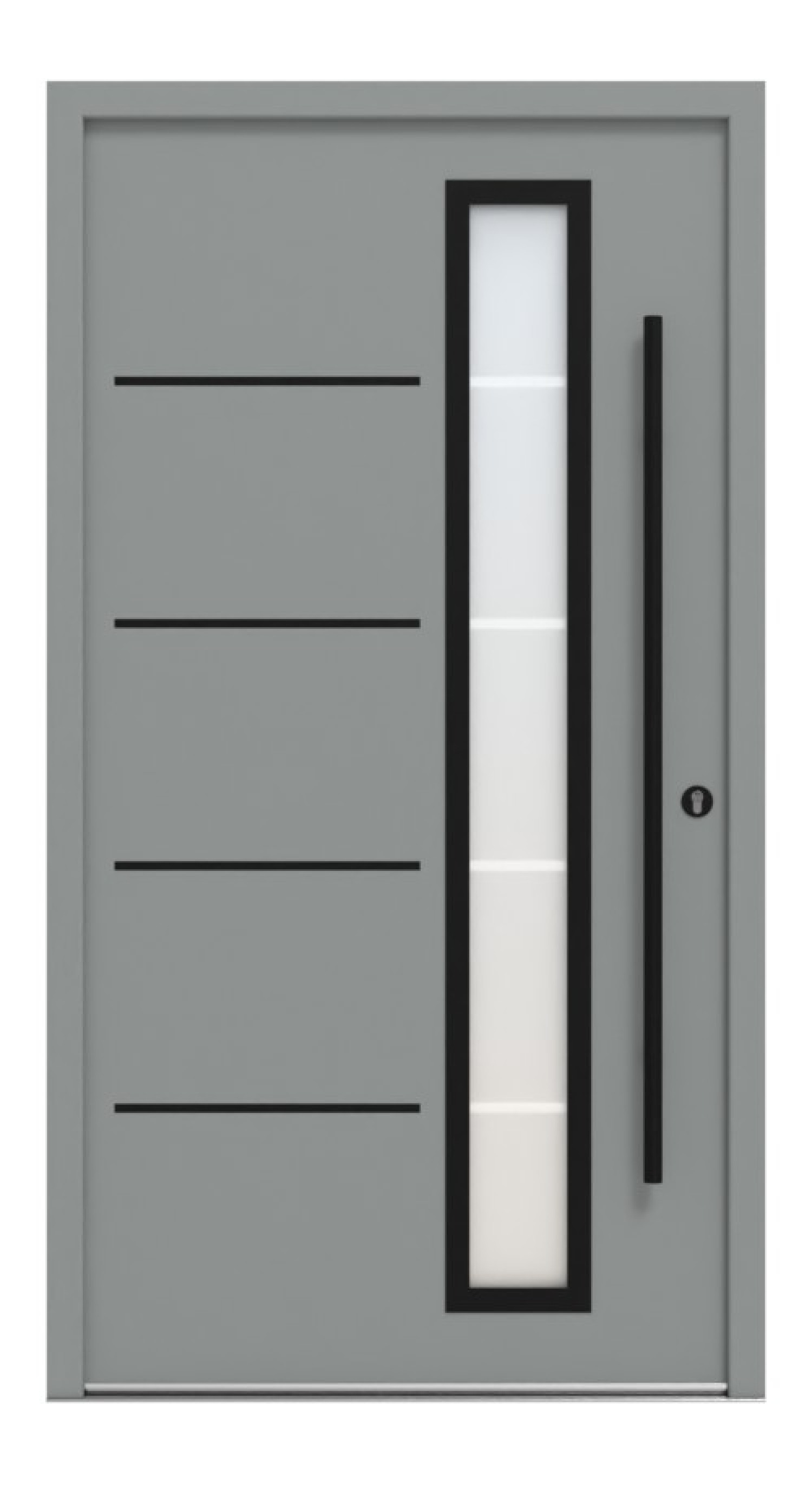 Interio Energiespar-Haustür Stahl-Alu Black Design Motiv B06 RAL 7042-RAL 9016 Frontansicht außen